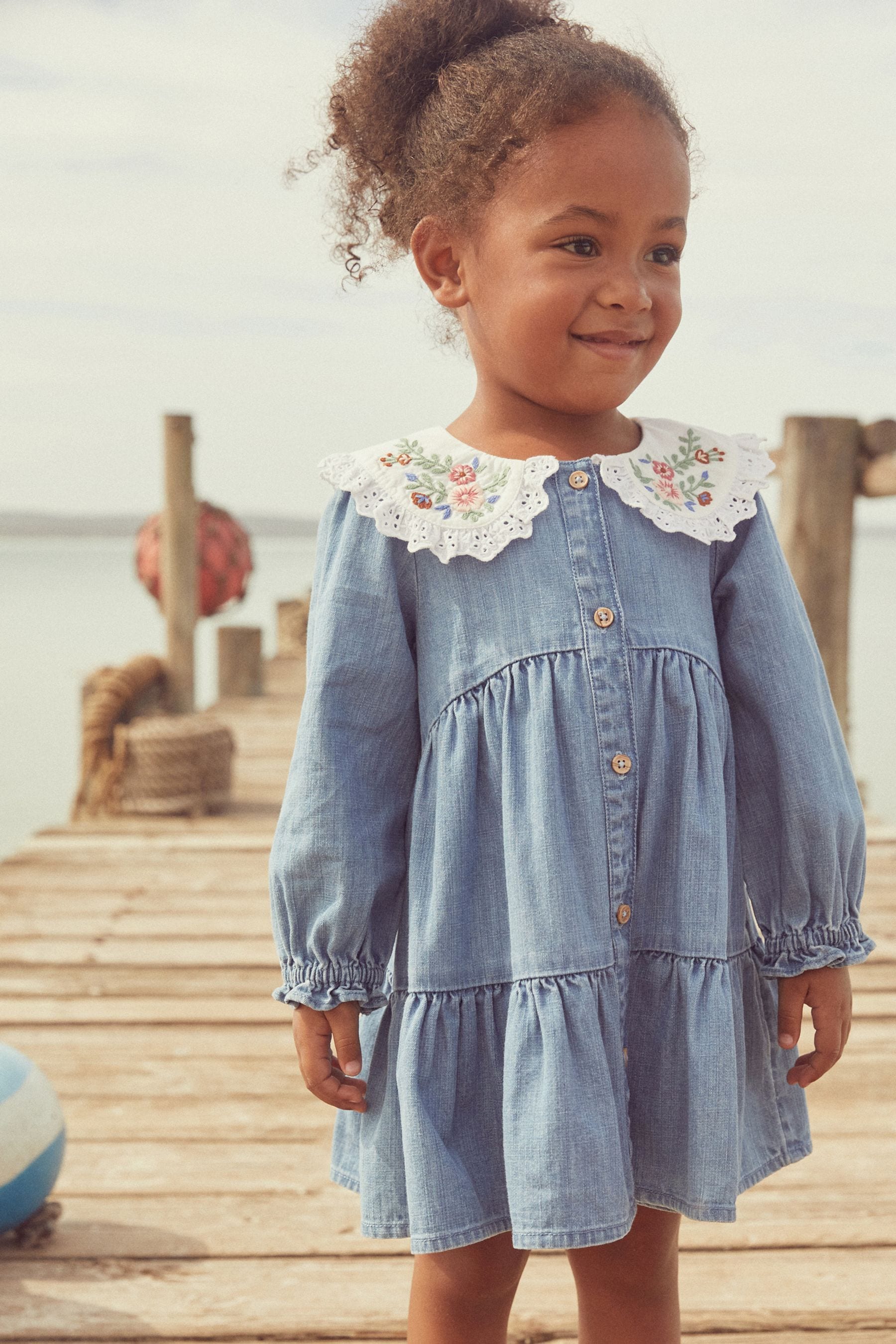 Blue Denim Embroidered Collar Dress (3mths-7yrs)