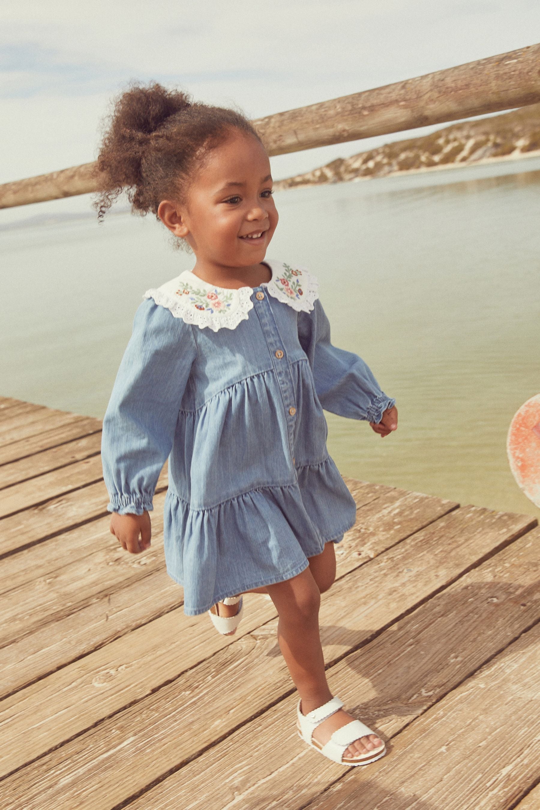 Blue Denim Embroidered Collar Dress (3mths-7yrs)