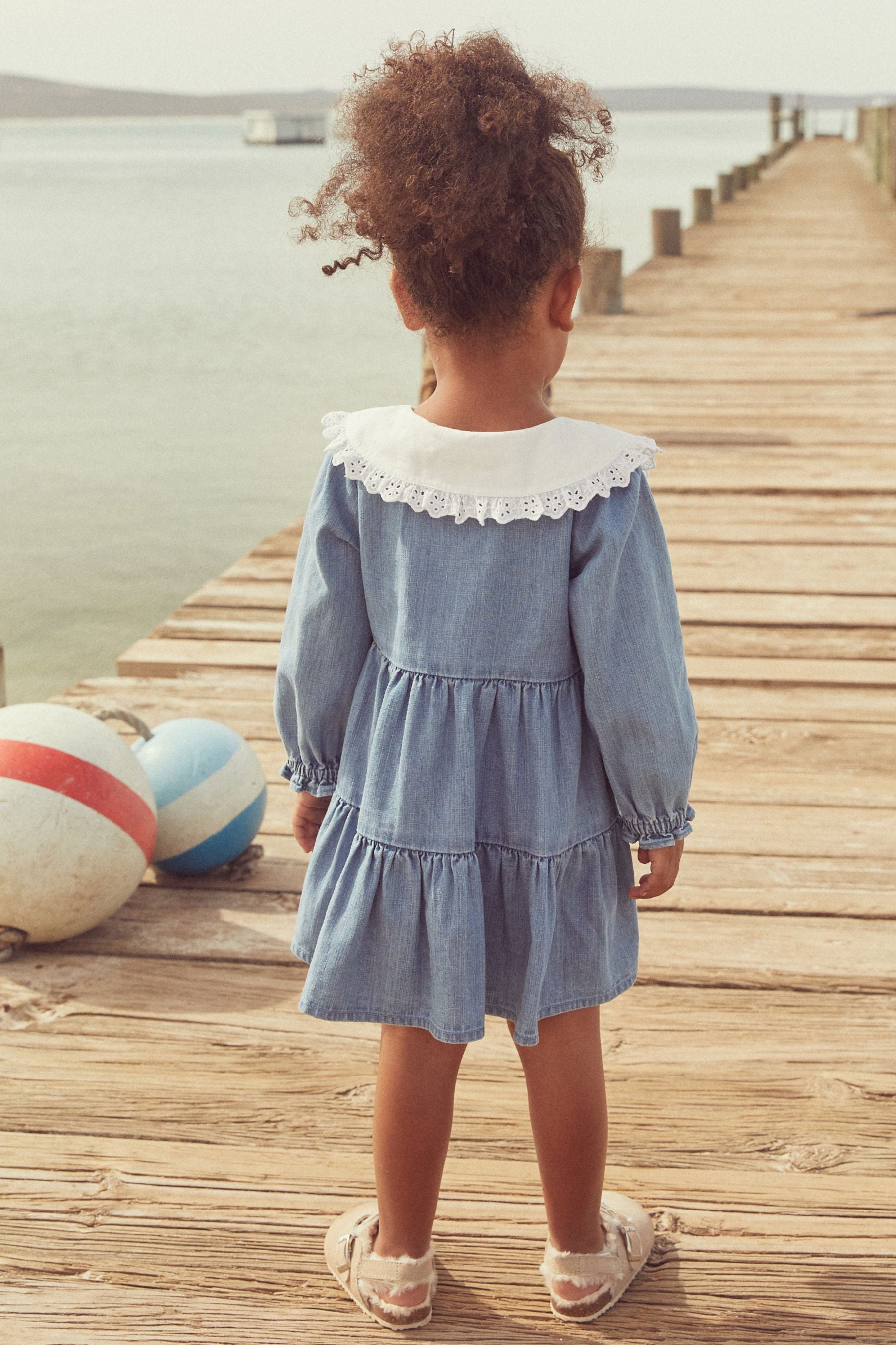 Blue Denim Embroidered Collar Dress (3mths-7yrs)