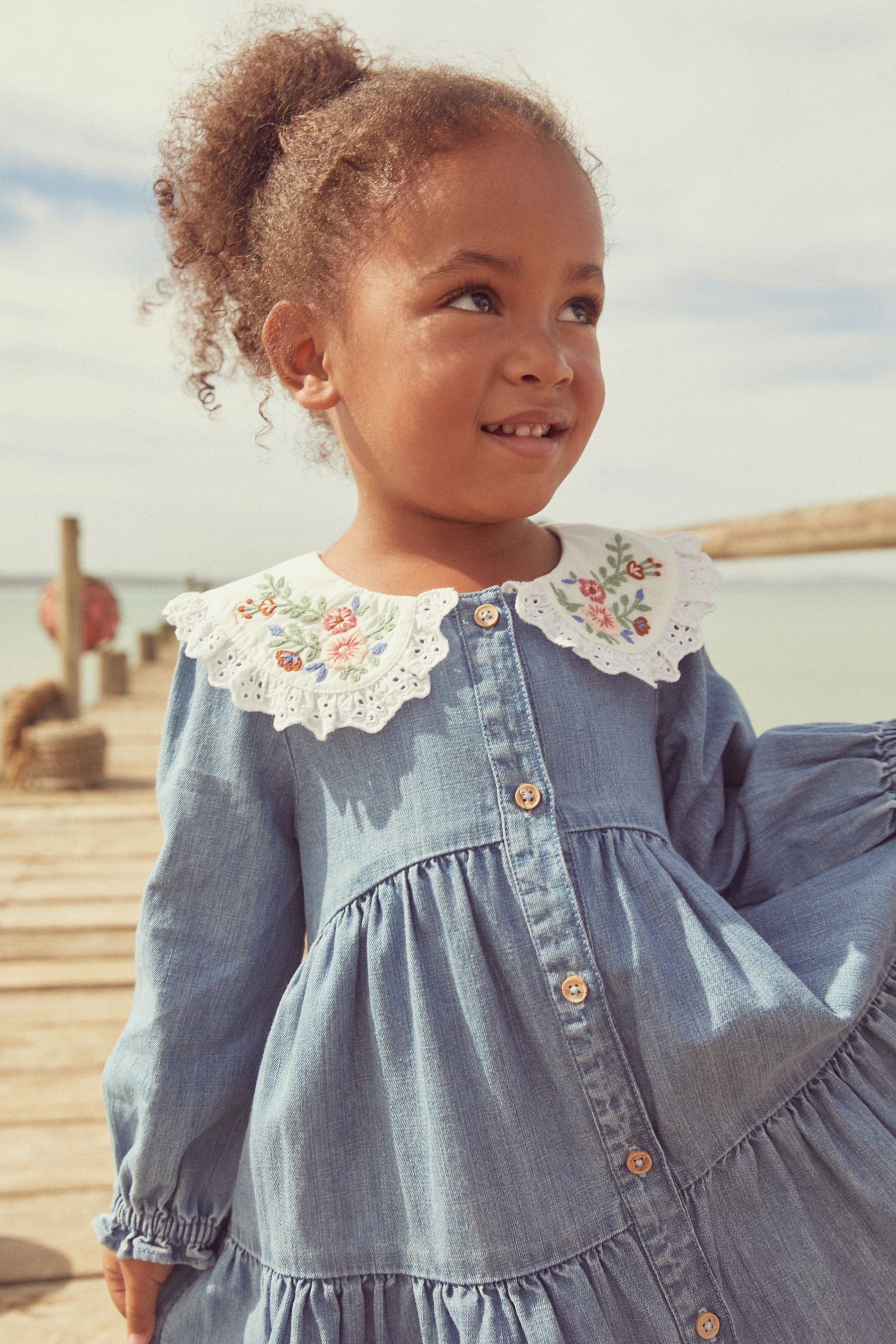 Blue Denim Embroidered Collar Dress (3mths-7yrs)