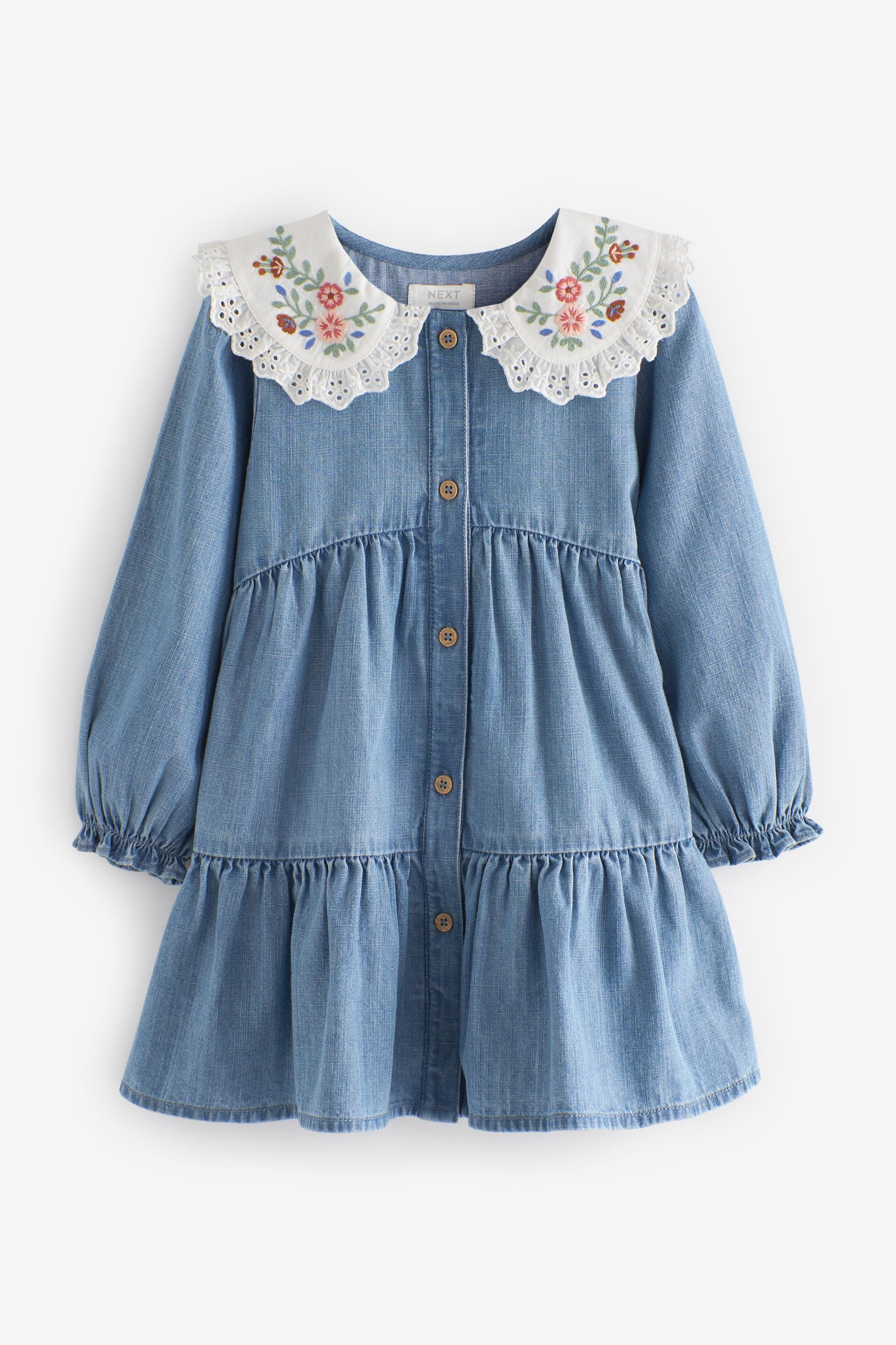 Blue Denim Embroidered Collar Dress (3mths-7yrs)