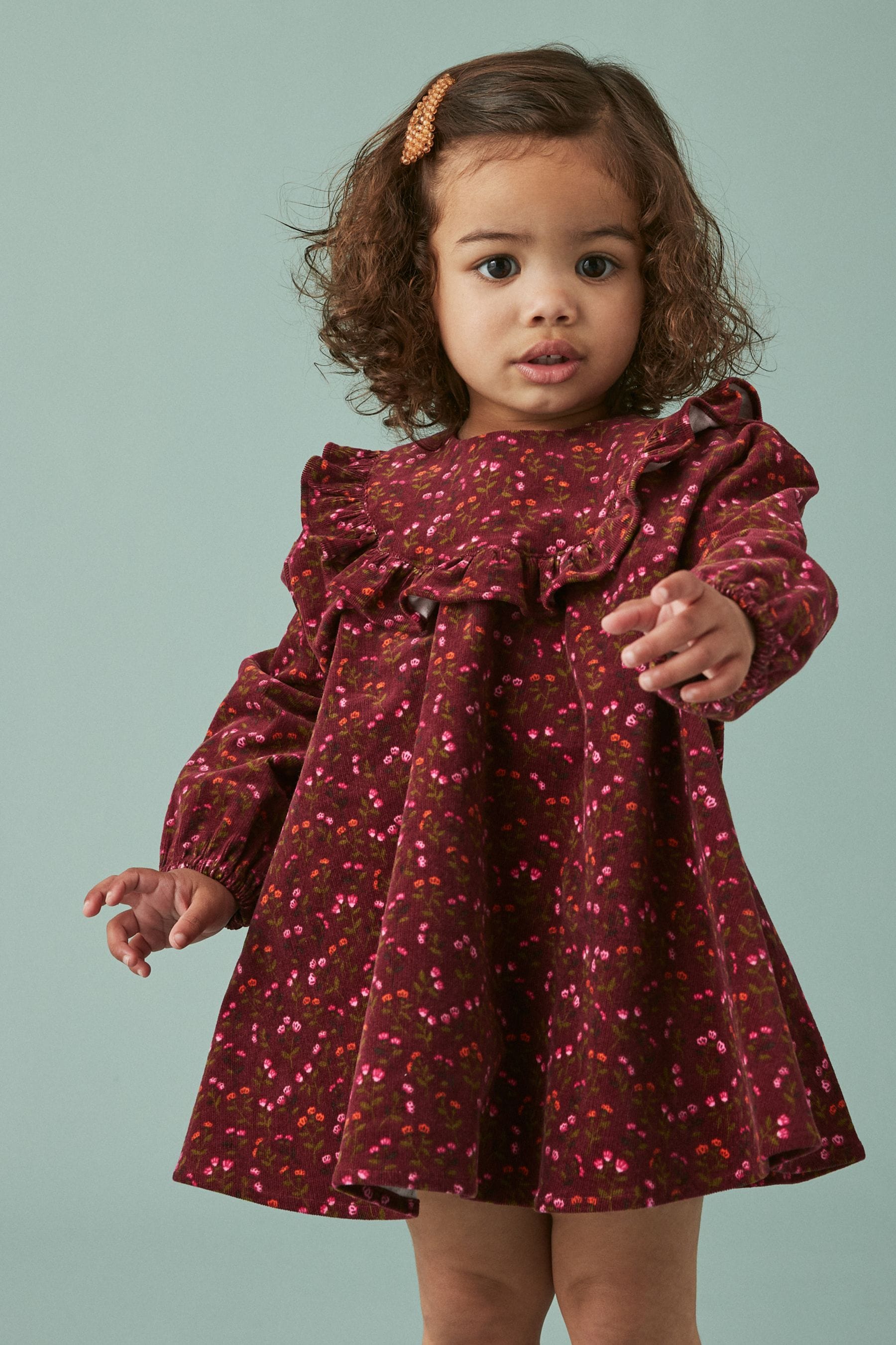 Berry Pink Floral Printed Corduroy Dress (3mths-8yrs)