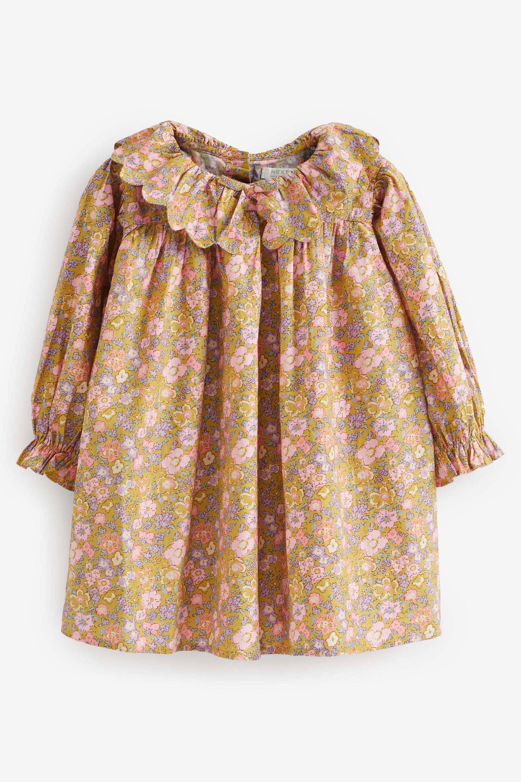 Pink/Green Floral Ruffle Collar Dress And Tights Set (3mths-8yrs)