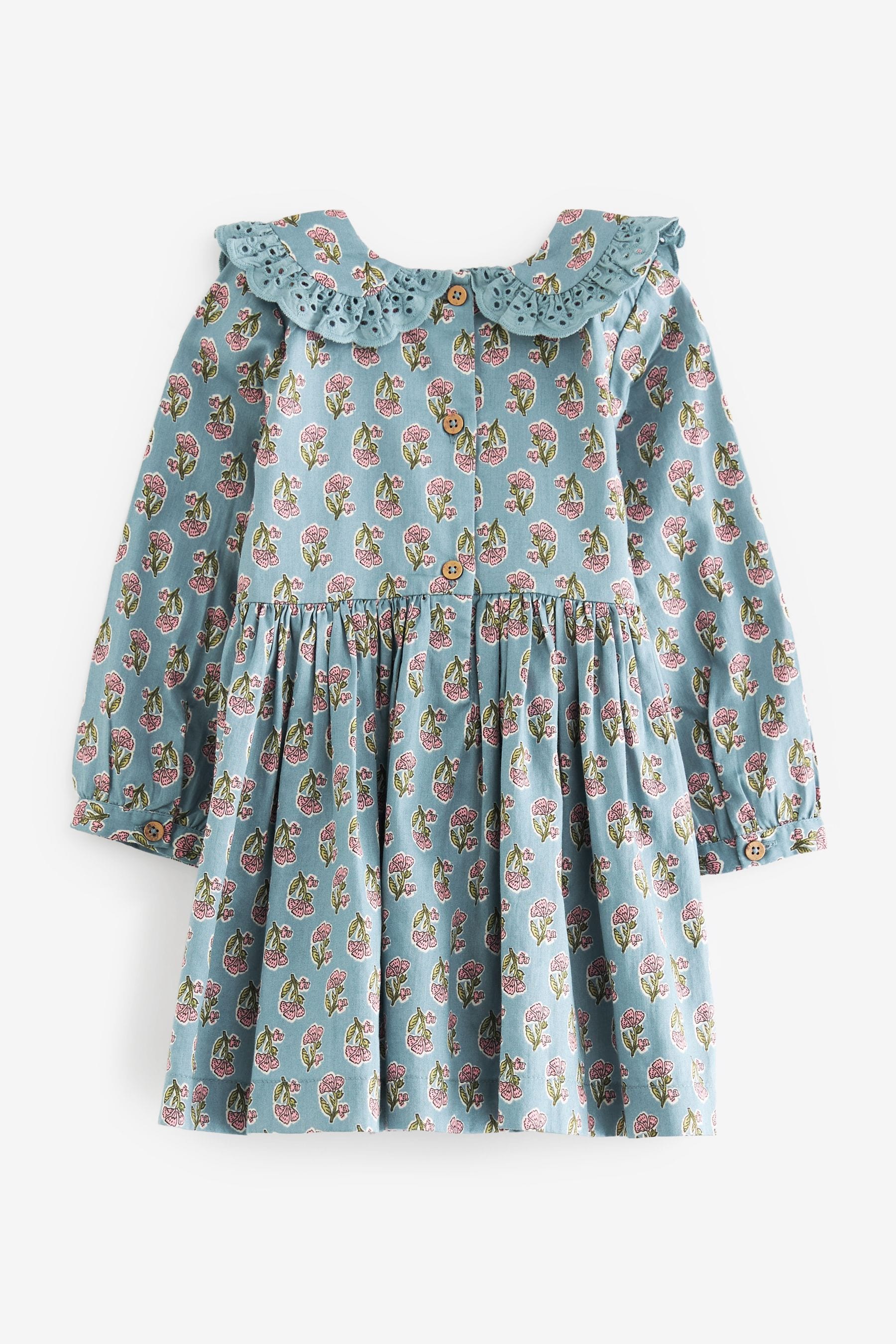 Teal Blue Printed Shirred Collar Dress (3mths-8yrs)