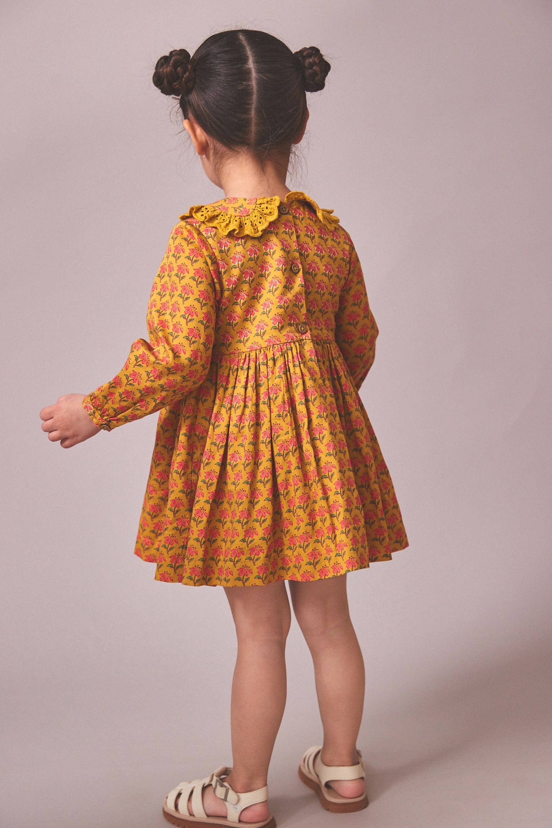 Yellow Printed Shirred Collar Dress (3mths-8yrs)