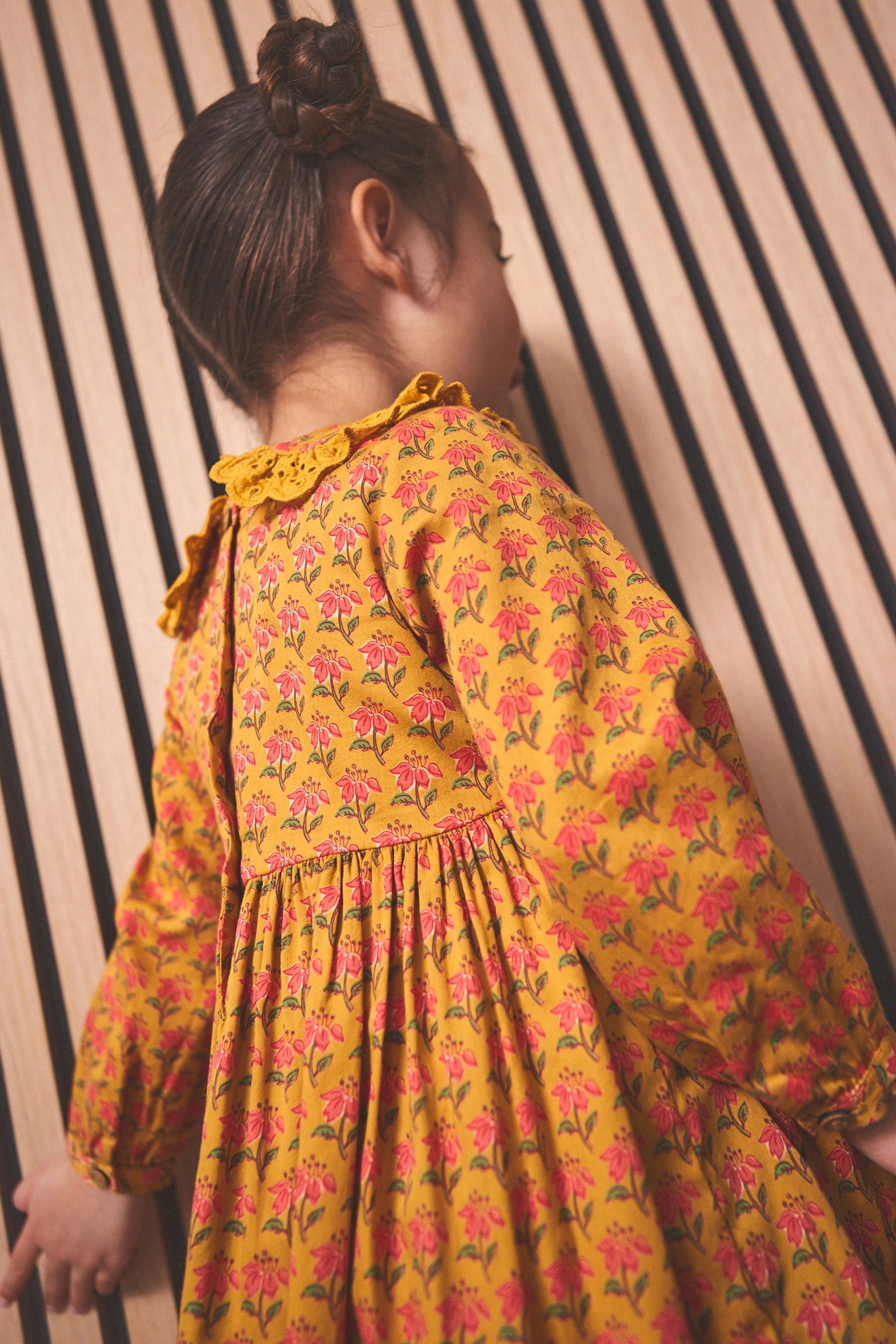 Yellow Printed Shirred Collar Dress (3mths-8yrs)