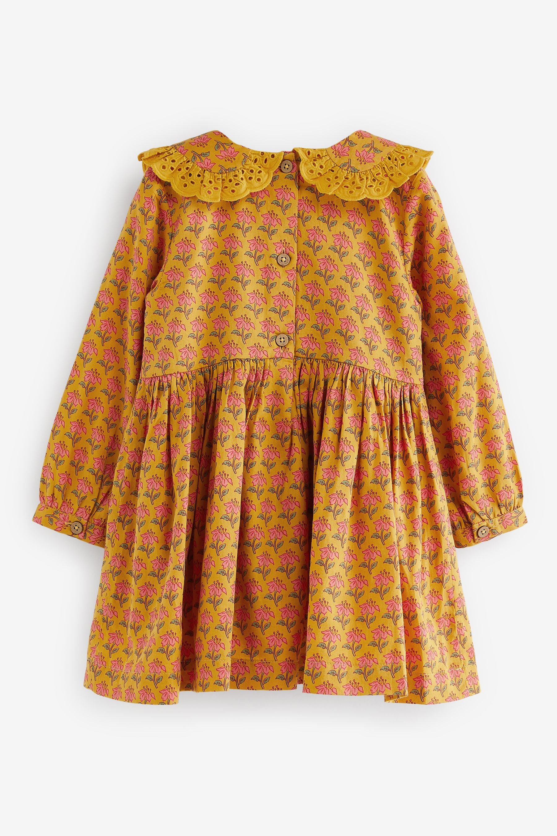 Yellow Printed Shirred Collar Dress (3mths-8yrs)