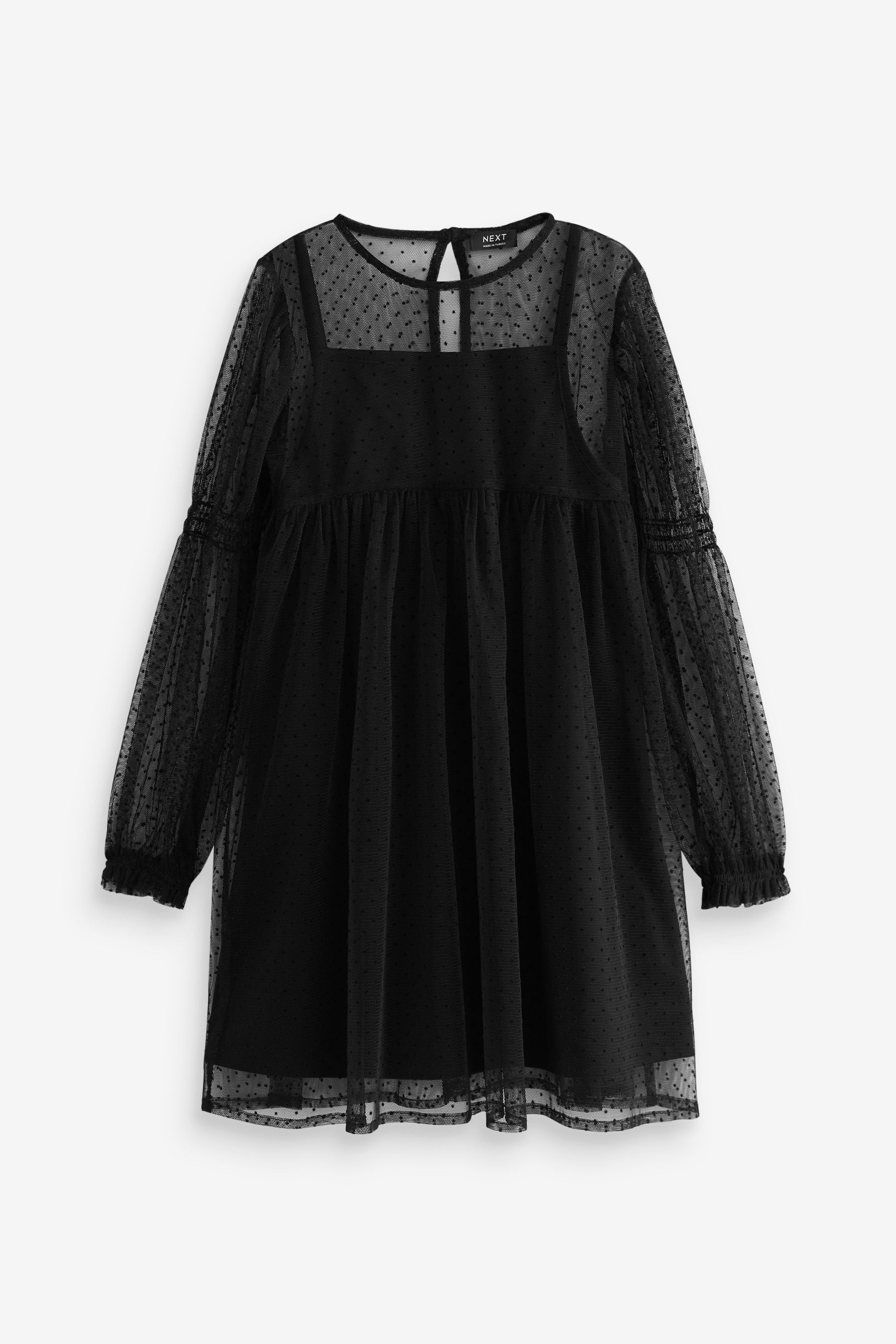 Black Shirred Mesh Dress (3-16yrs)