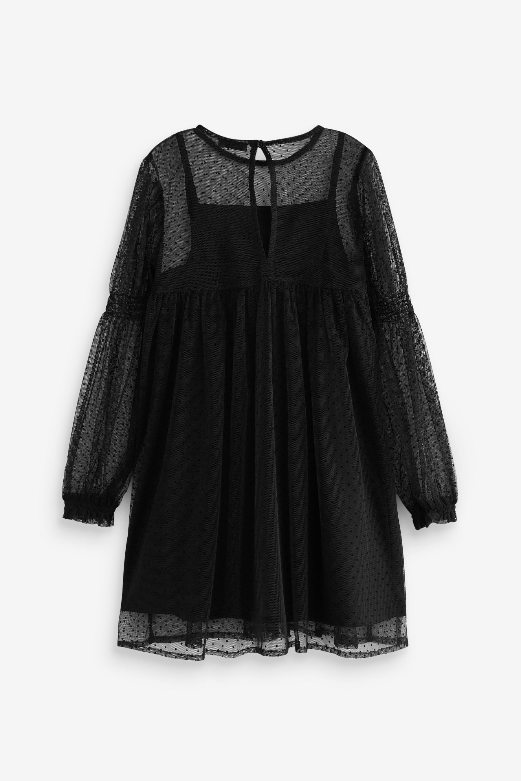 Black Shirred Mesh Dress (3-16yrs)