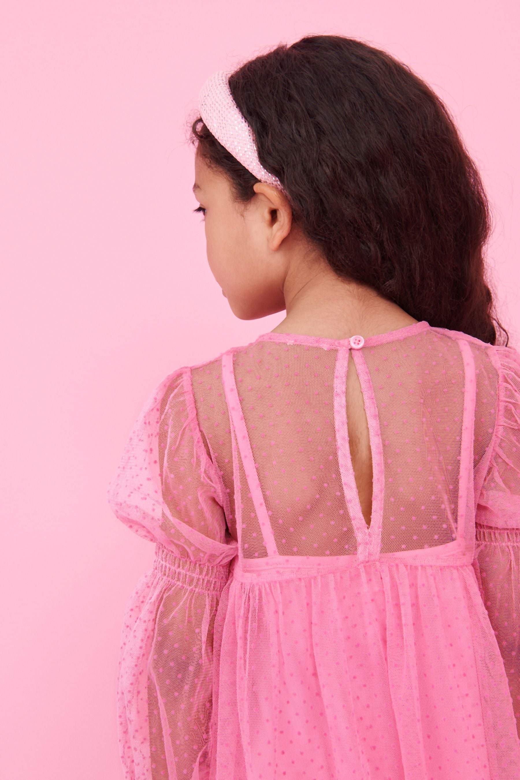 Pink Shirred Mesh Dress (3-16yrs)