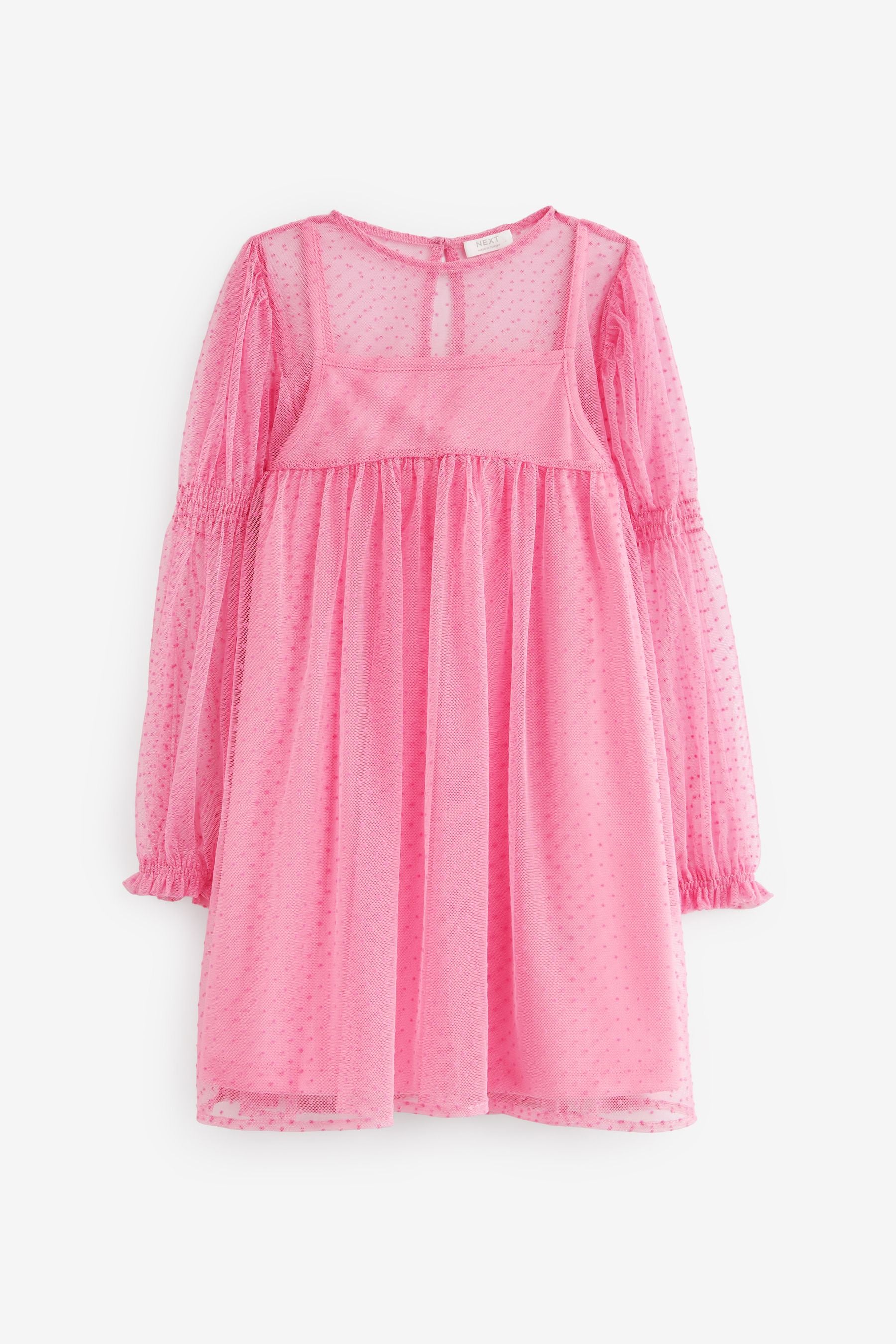 Pink Shirred Mesh Dress (3-16yrs)