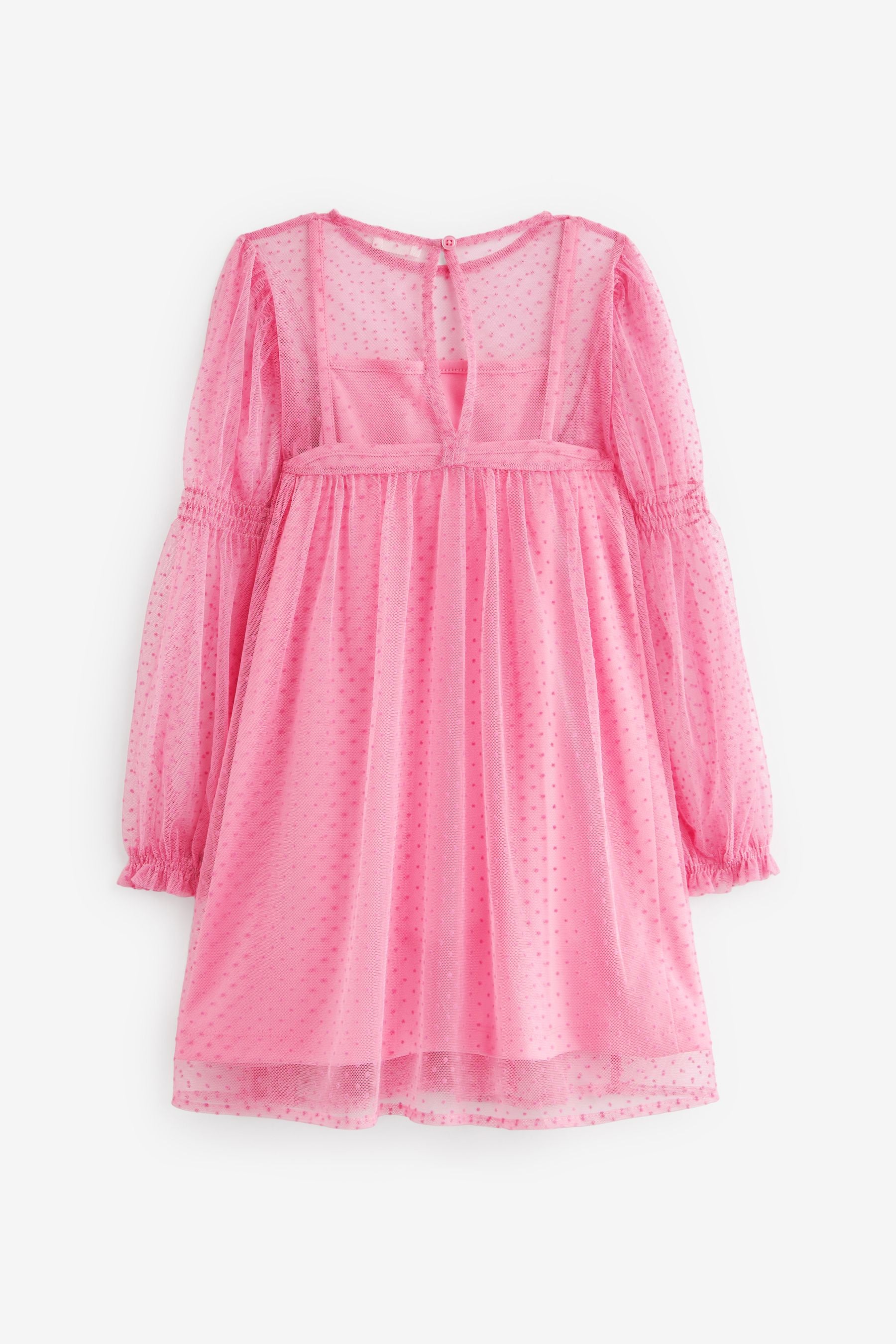 Pink Shirred Mesh Dress (3-16yrs)