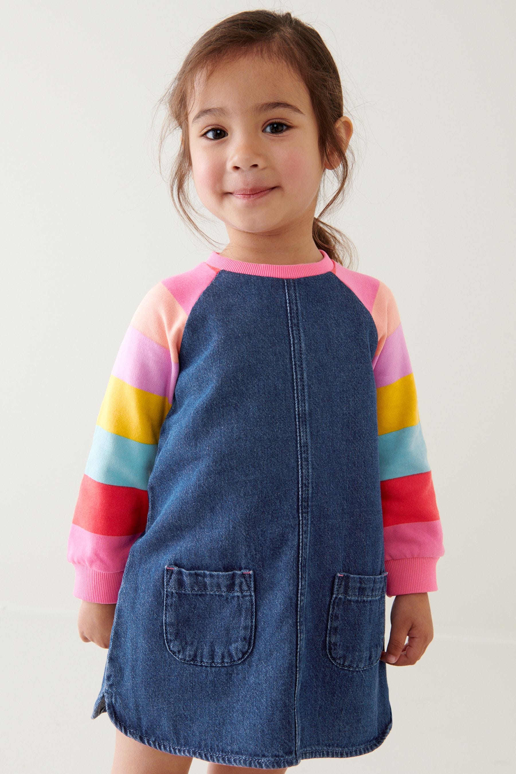 Bright Rainbow Stripe Raglan Denim Dress (3mths-8yrs)