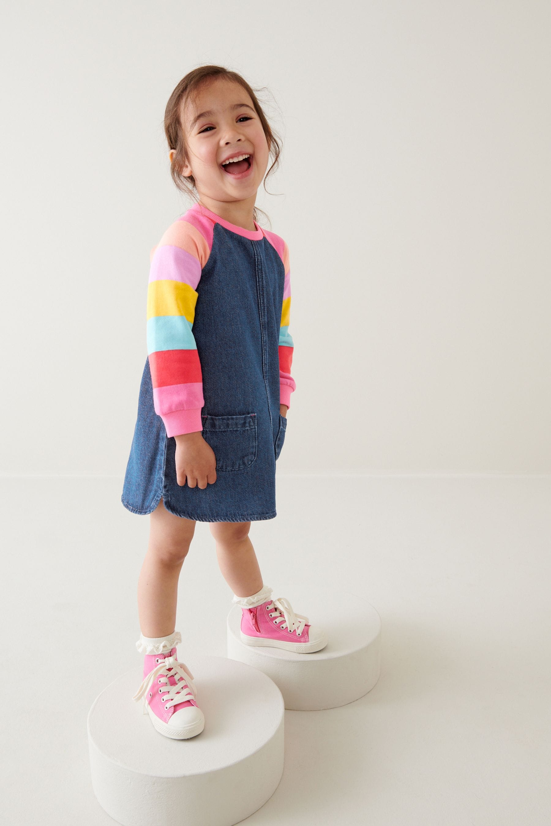 Bright Rainbow Stripe Raglan Denim Dress (3mths-8yrs)