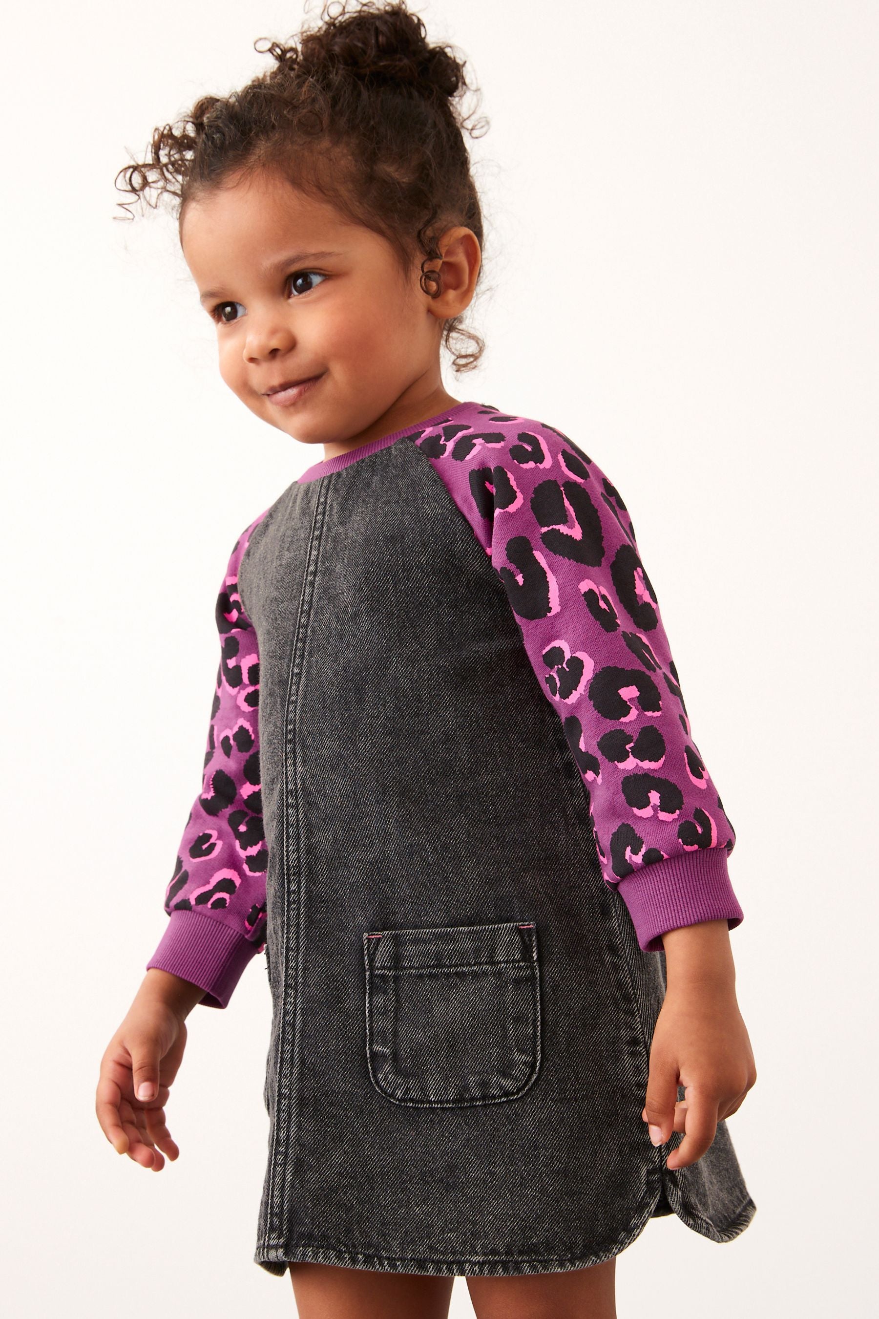 Purple Animal Print Raglan Denim Dress (3mths-8yrs)