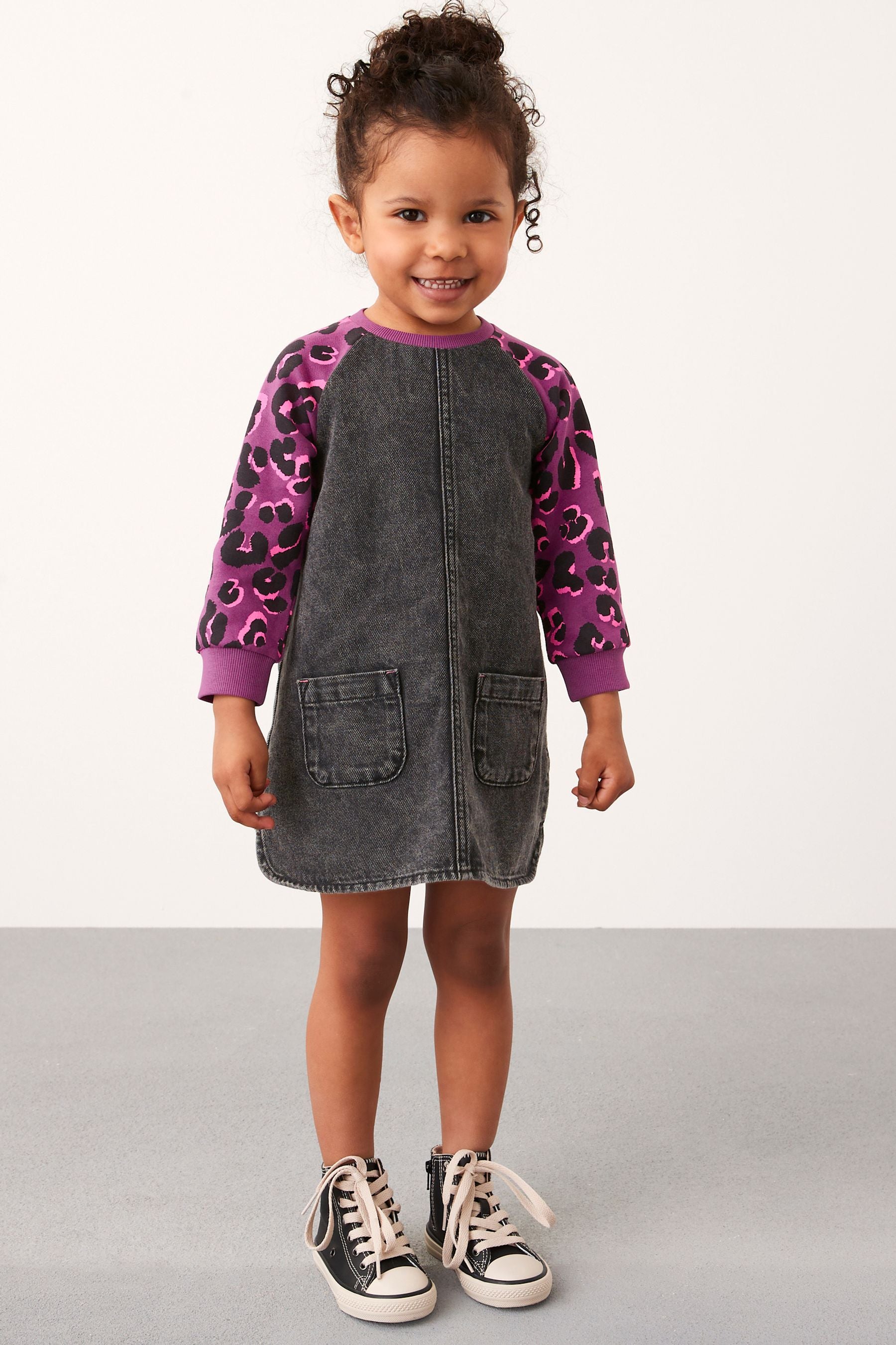 Purple Animal Print Raglan Denim Dress (3mths-8yrs)