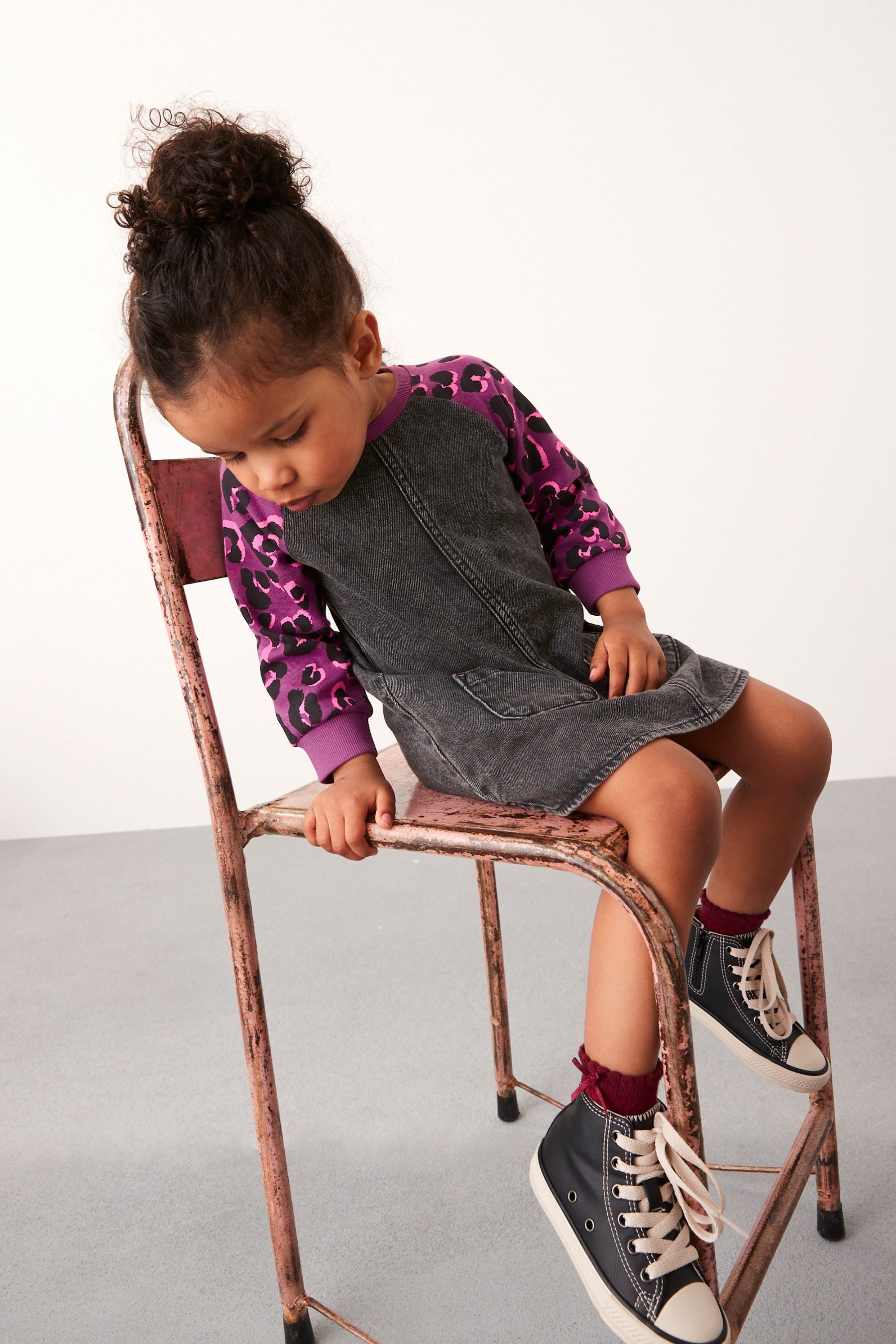 Purple Animal Print Raglan Denim Dress (3mths-8yrs)