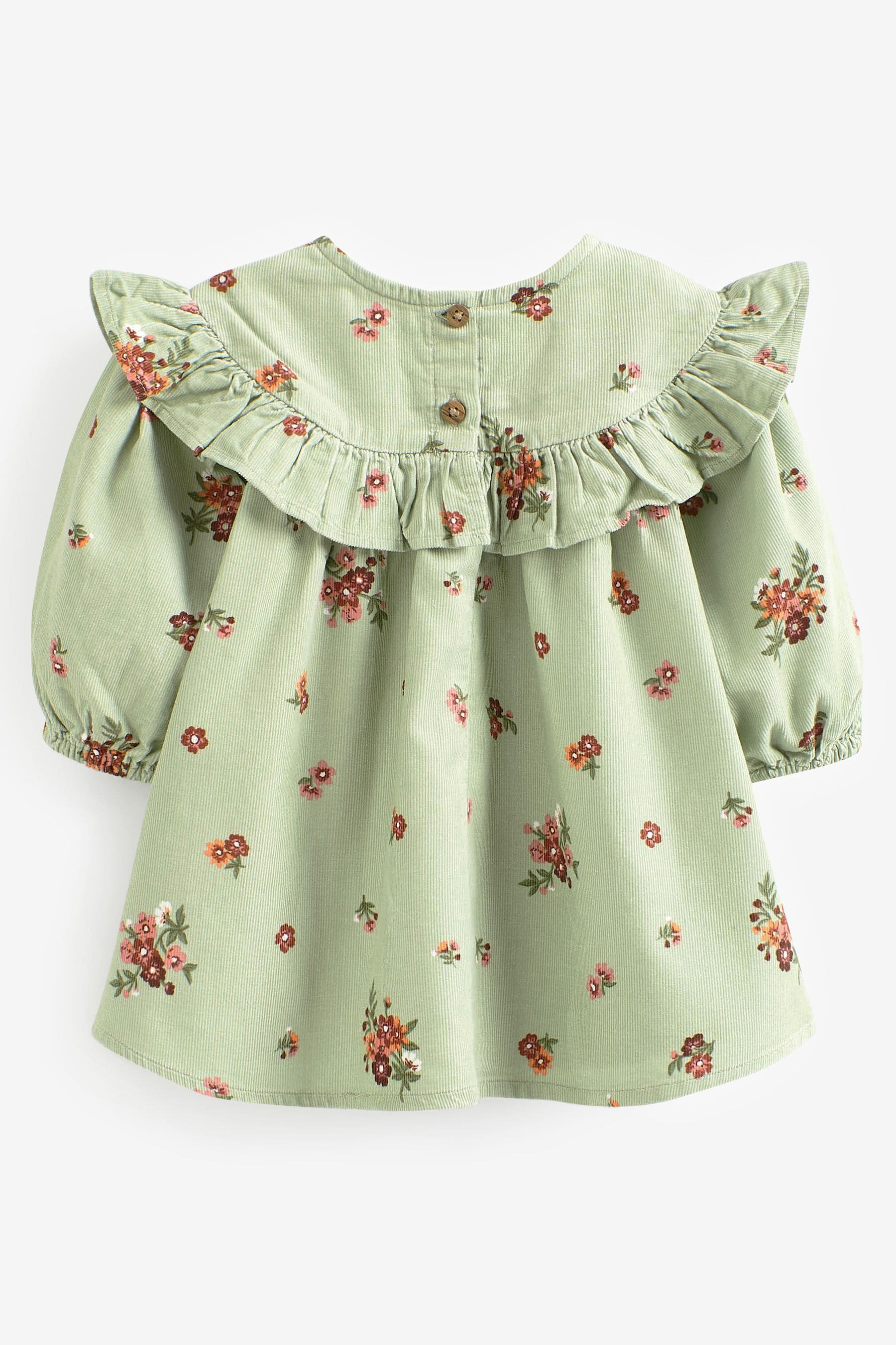 Mint Green Floral Printed Corduroy Dress (3mths-8yrs)