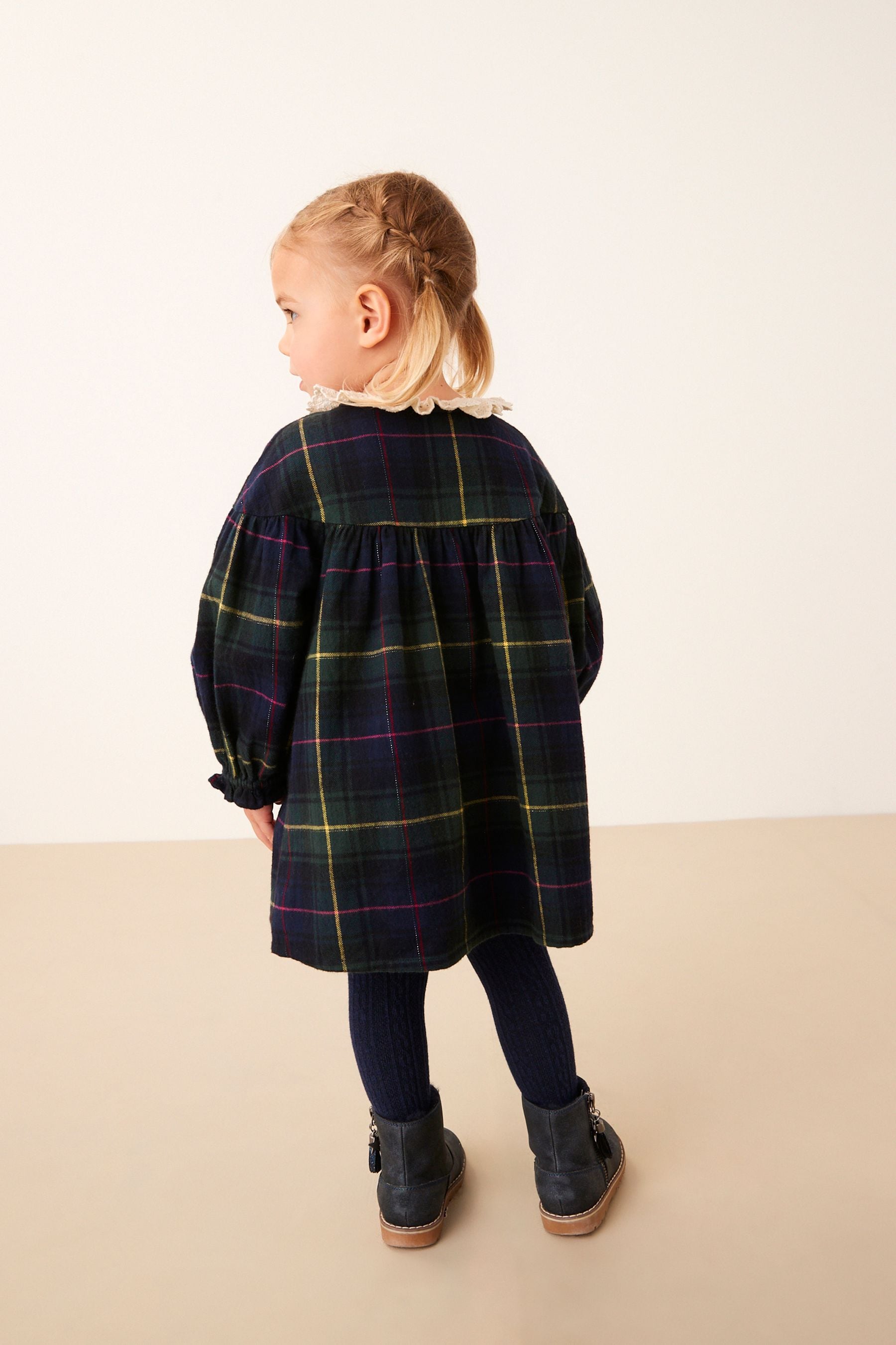 Green/Blue Check Lace Collar Dress (3mths-8yrs)