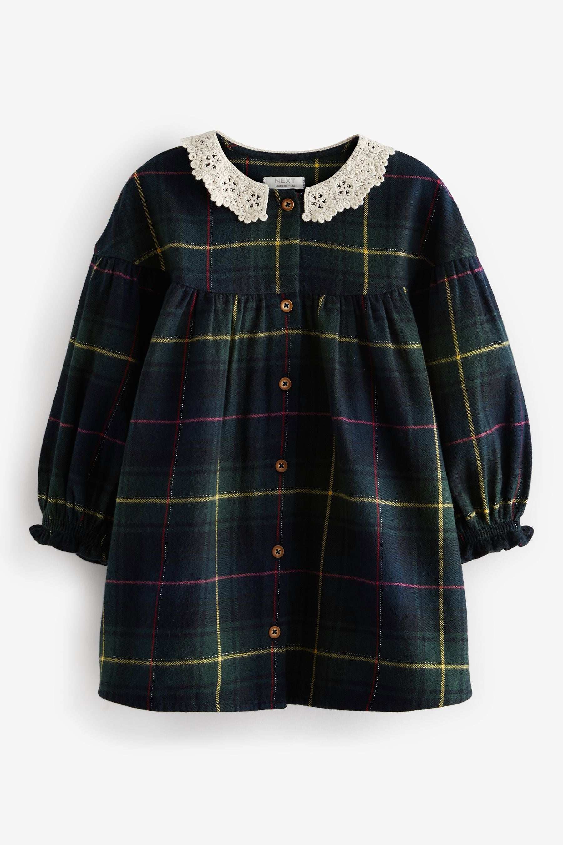 Green/Blue Check Lace Collar Dress (3mths-8yrs)