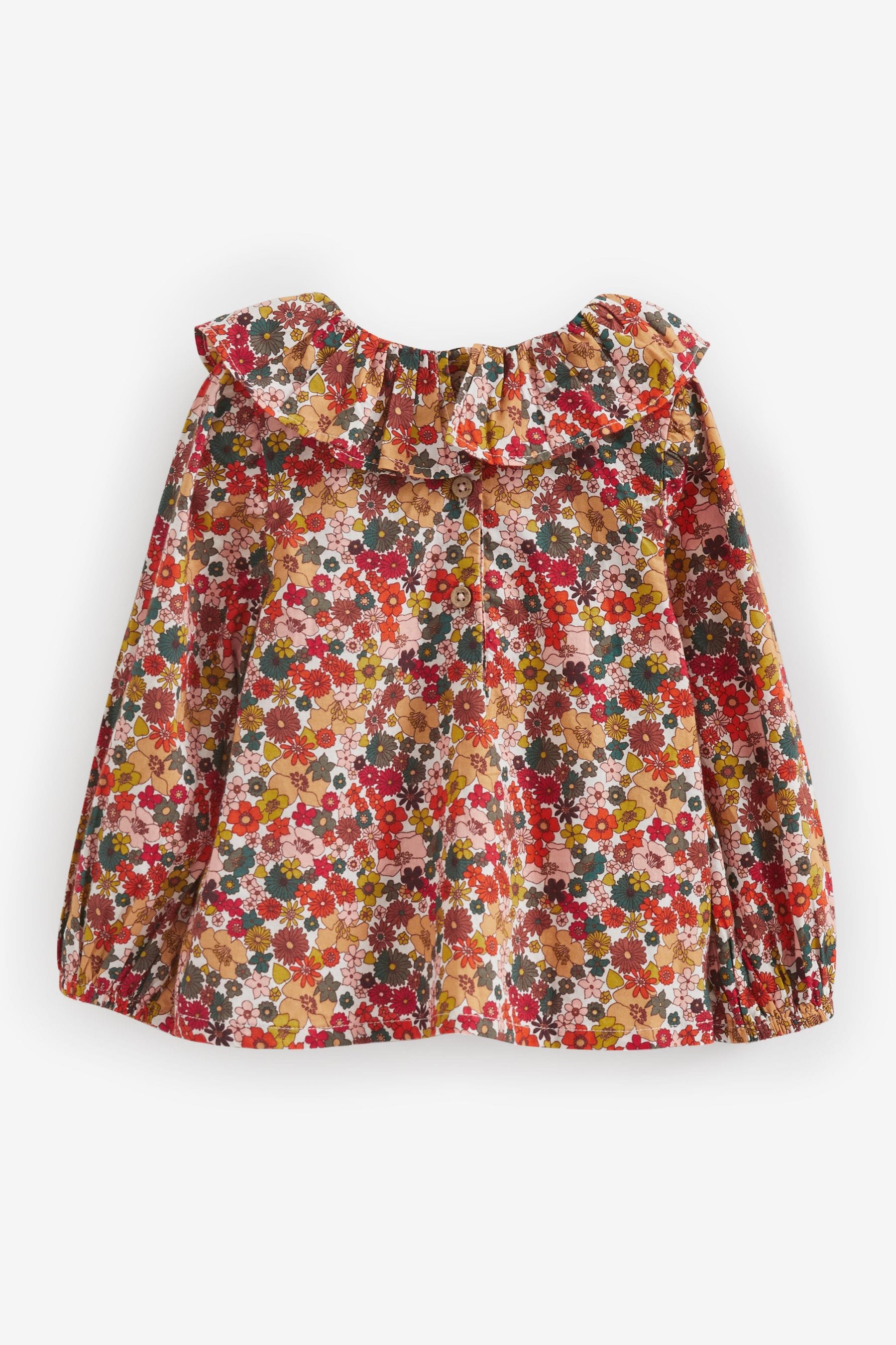 Berry Red Printed Cotton Ruffle Blouse (3mths-7yrs)