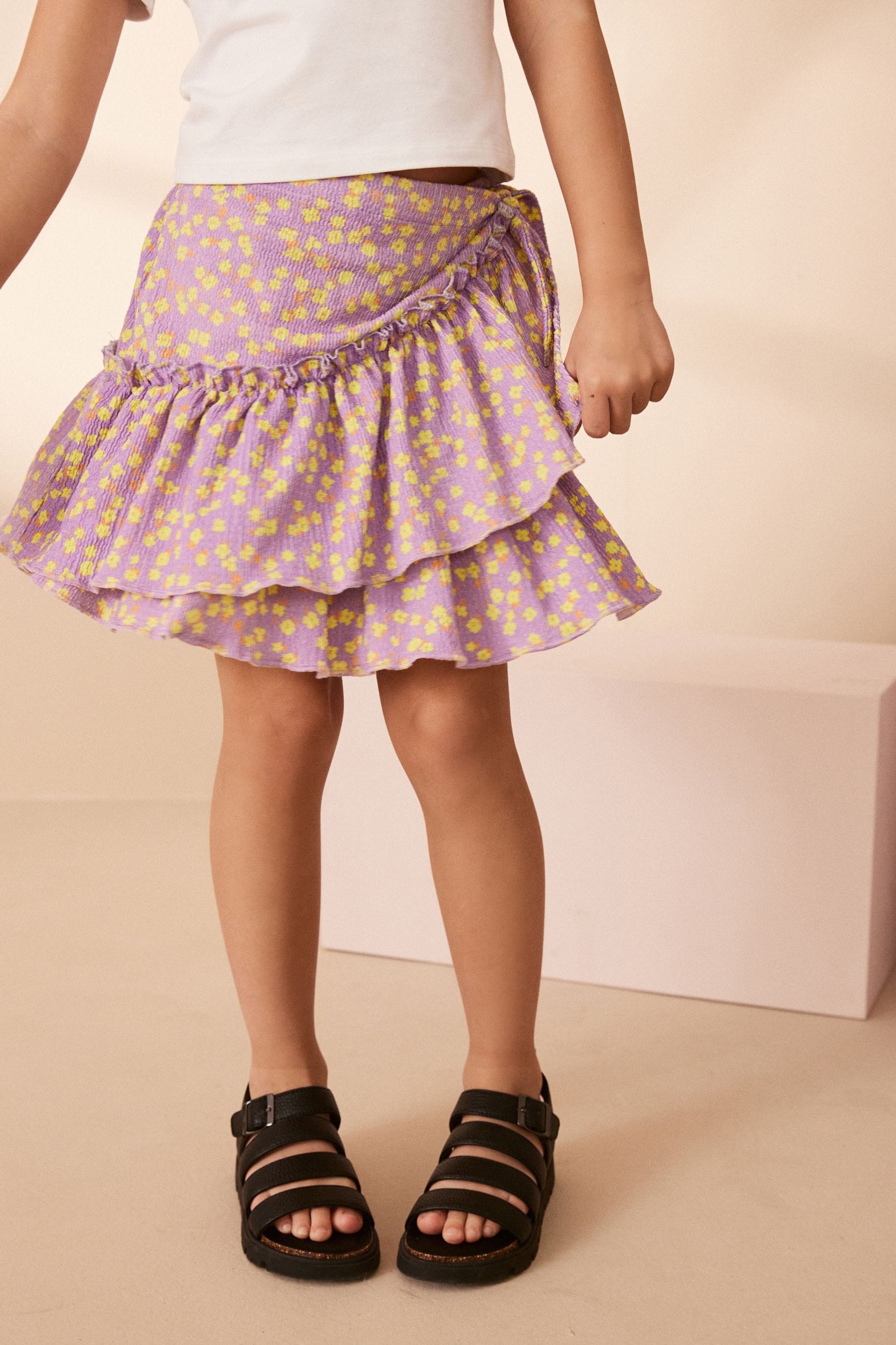 Lilac Purple Floral Ditsy Wrap Skirt (3-16yrs)