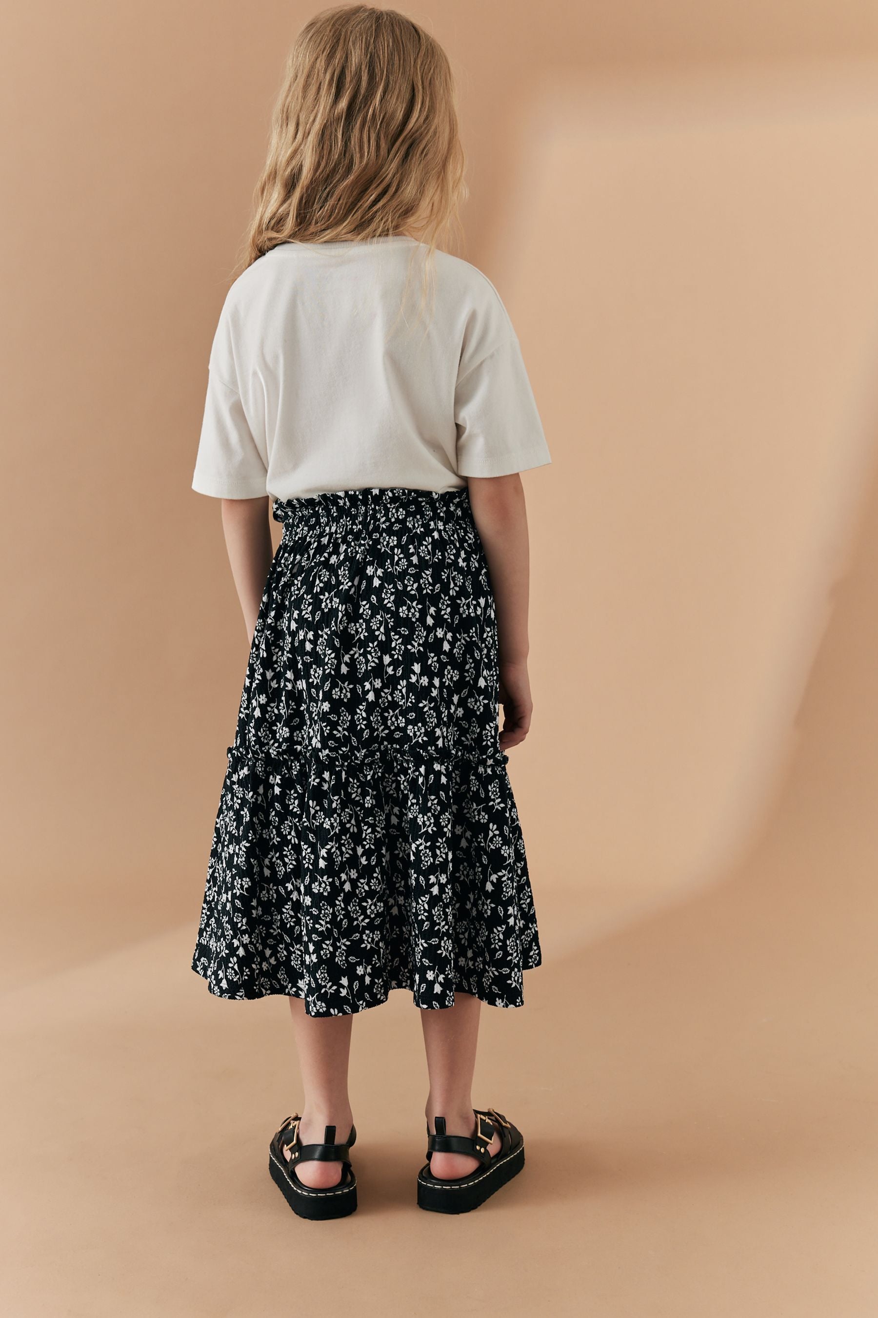 Black/White Texture Printed Midi Skirt (3-16yrs)