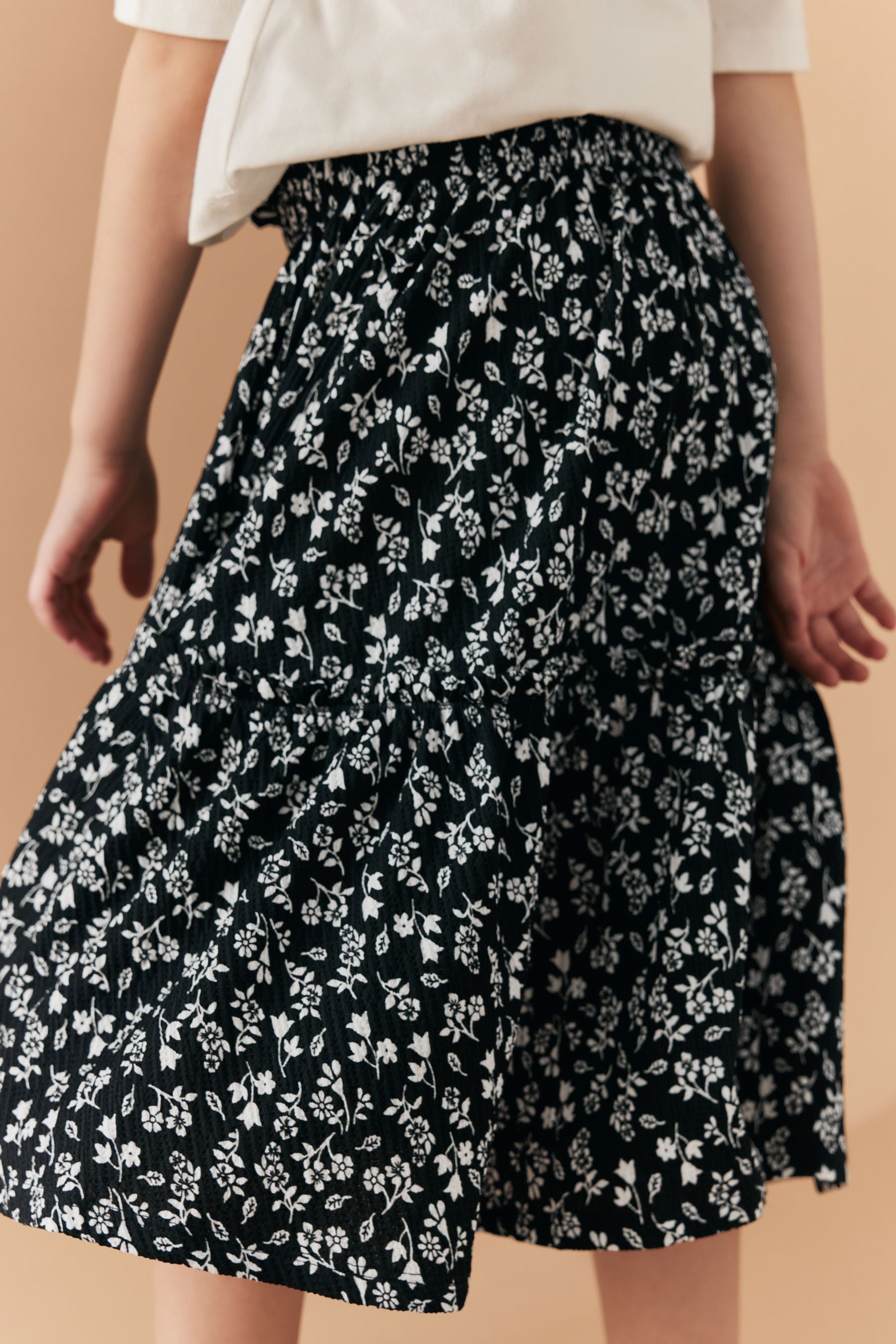 Black/White Texture Printed Midi Skirt (3-16yrs)