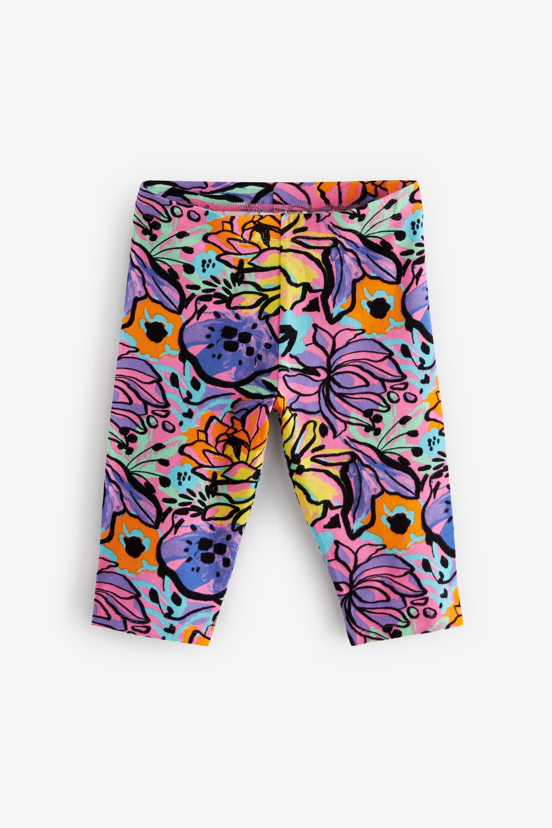 Pink/ Black Lime Green Bright Tropical Cropped Leggings 4 Pack (3-16yrs)