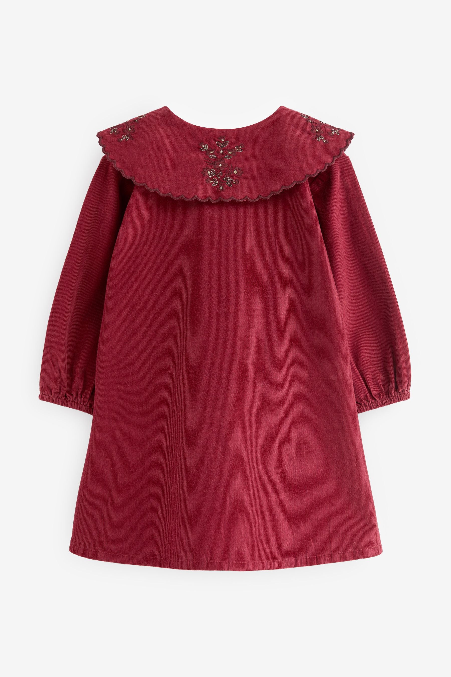 Berry Red Embroidered Collar Corduroy Dress (3mths-7yrs)