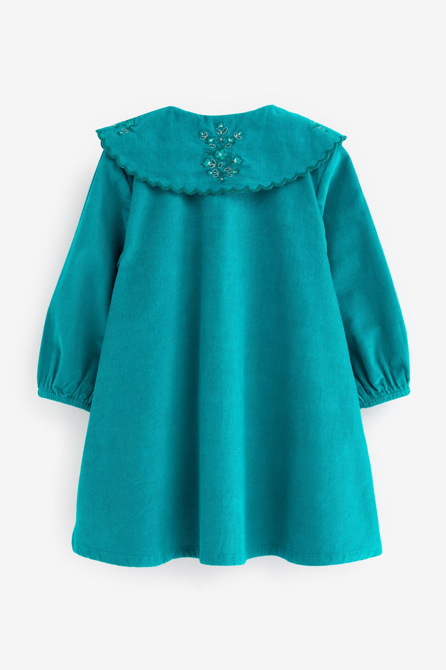 Teal Green Embroidered Collar Corduroy Dress (3mths-7yrs)