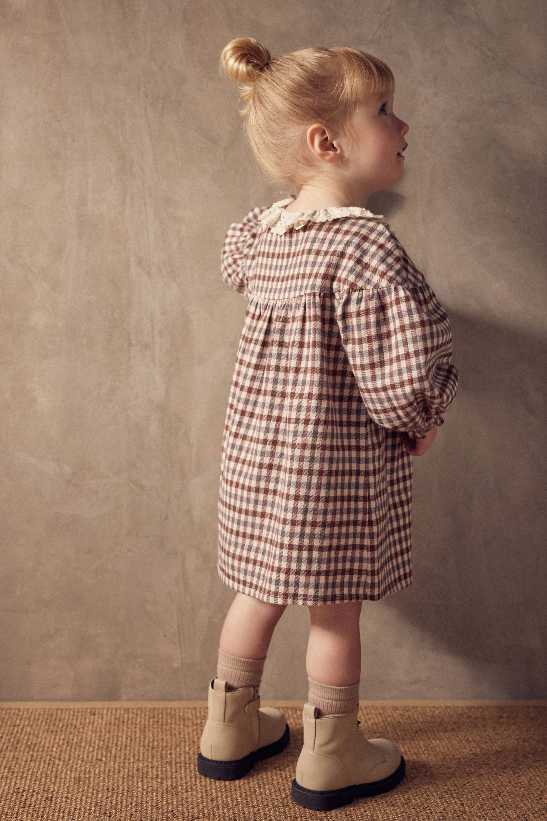 Beige Check Lace Collar Dress (3mths-8yrs)