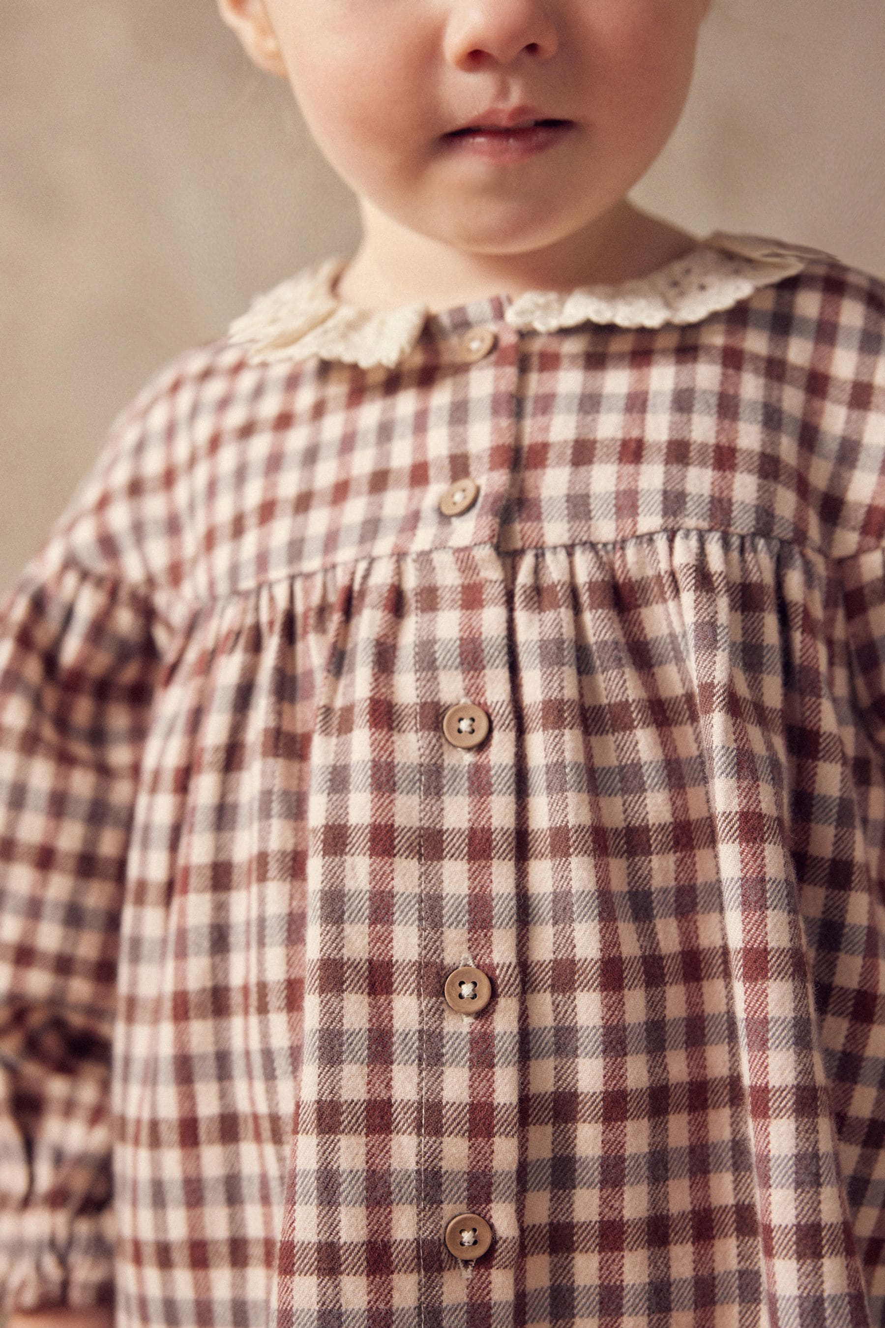 Beige Check Lace Collar Dress (3mths-8yrs)