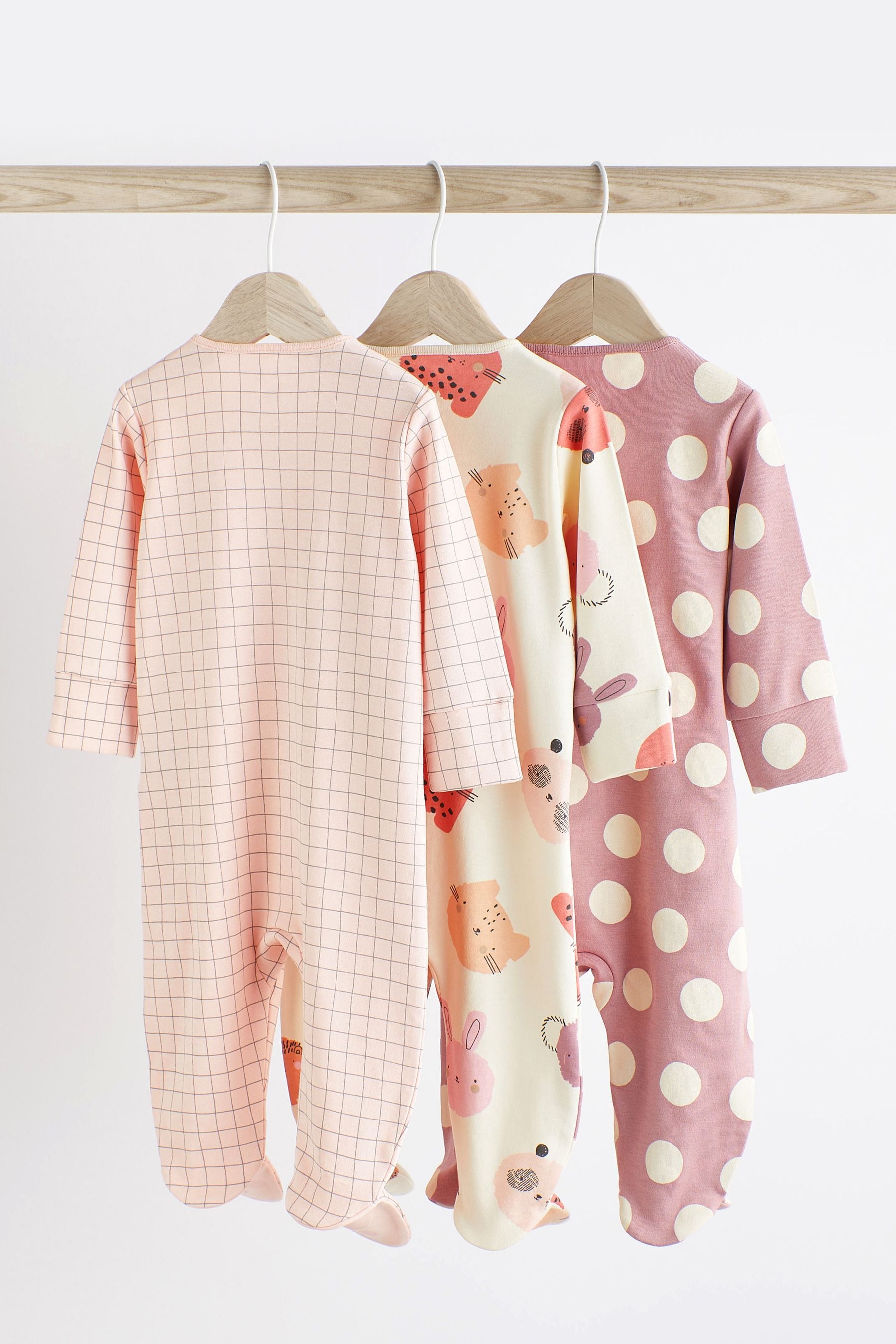 Pink Cotton Baby Sleepsuits 3 Pack (0-2yrs)