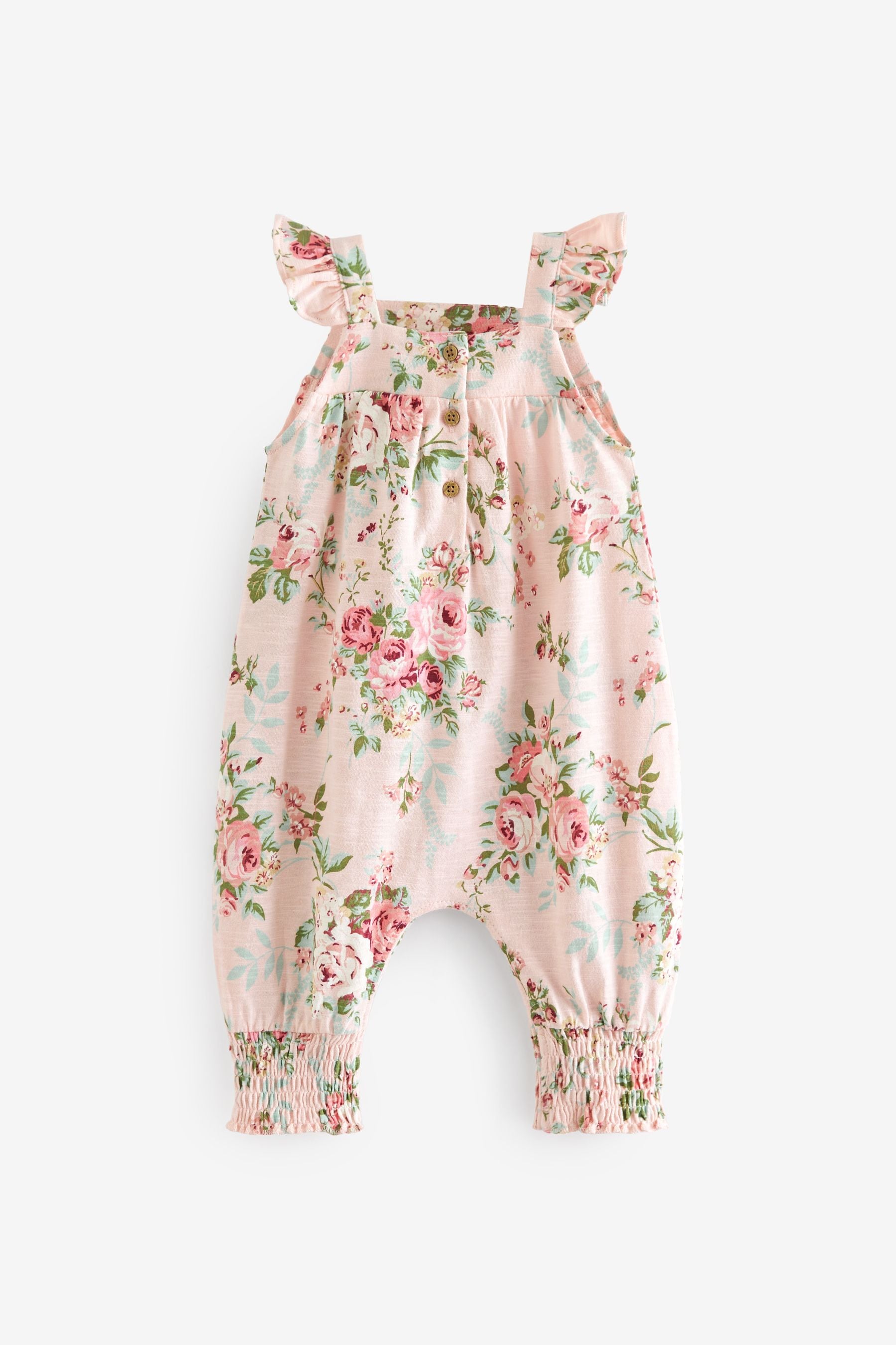 Pink Floral Baby Jersey Frill Shoulder Jumpsuit (0mths-3yrs)