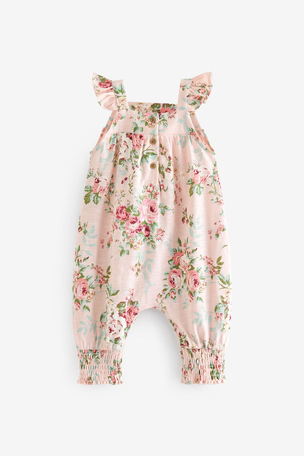 Pink Floral Baby Jersey Frill Shoulder Jumpsuit (0mths-3yrs)