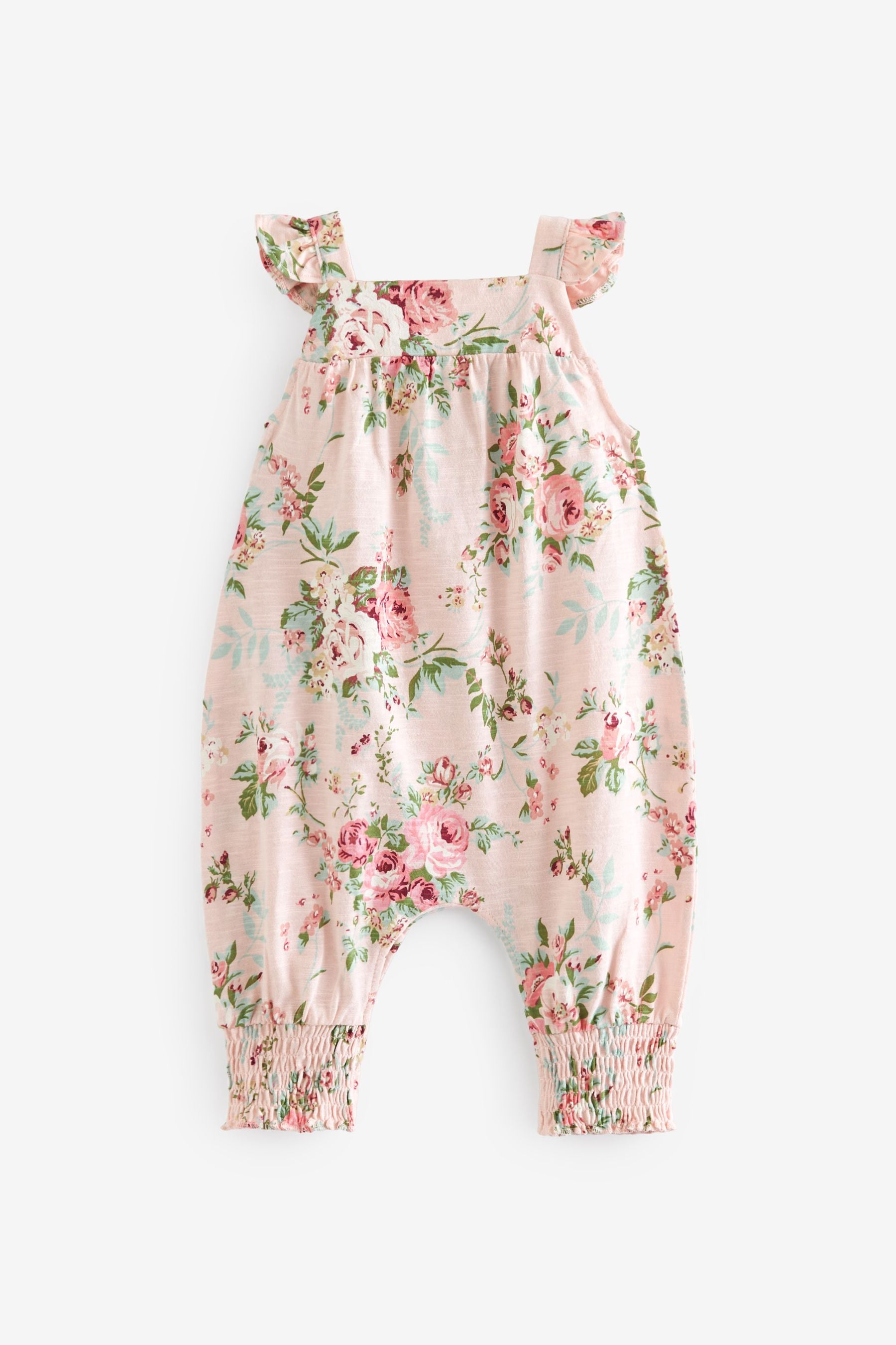 Pink Floral Baby Jersey Frill Shoulder Jumpsuit (0mths-3yrs)