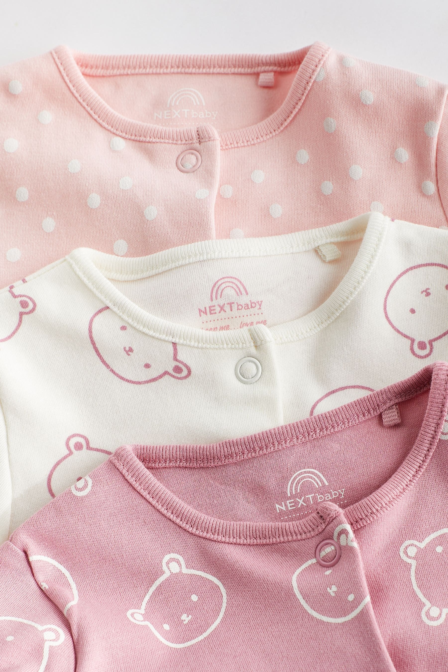 Pink Cotton Baby Sleepsuits 3 Pack (0-2yrs)