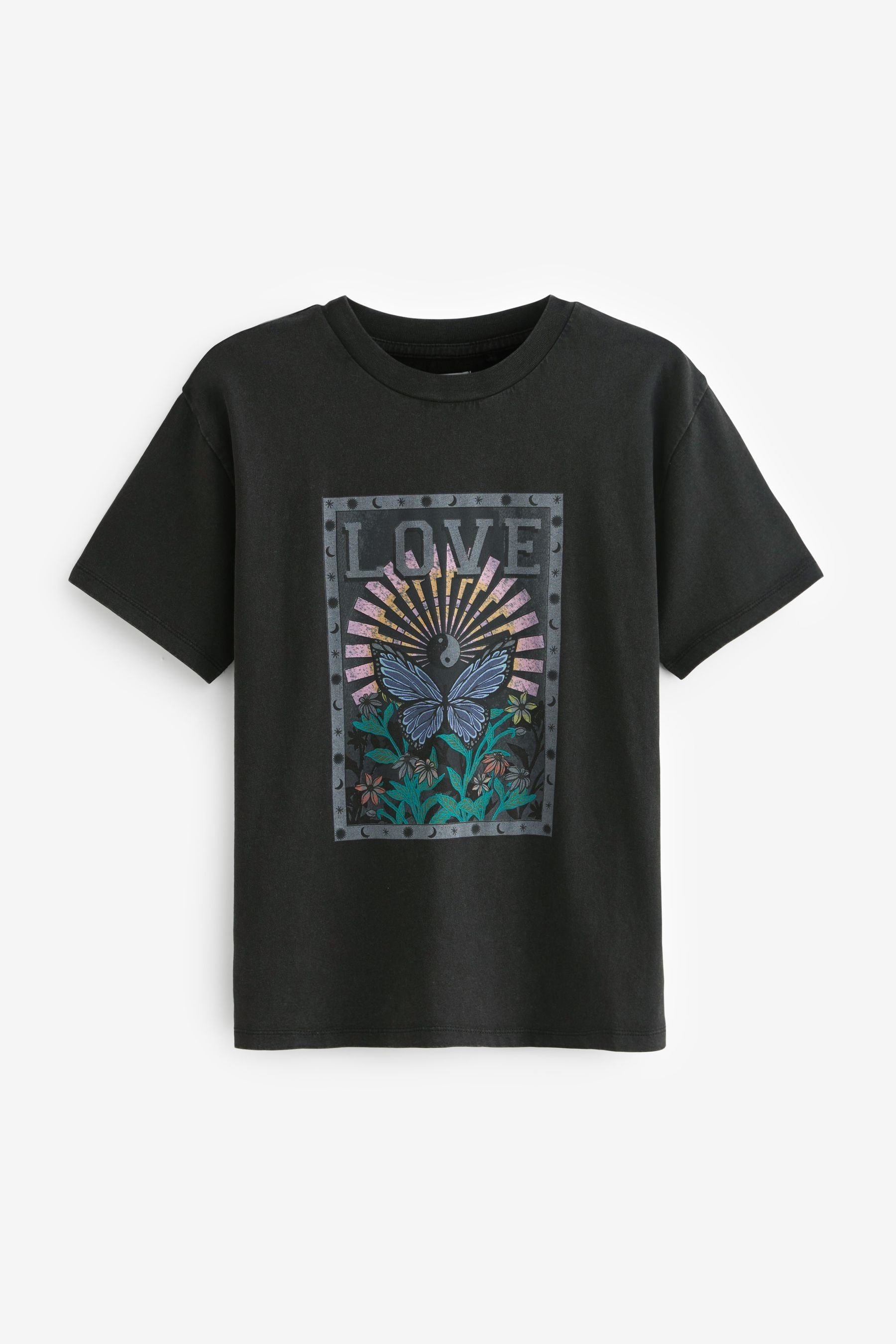 Black Butterfly Acid Wash Graphic T-Shirt (3-16yrs)