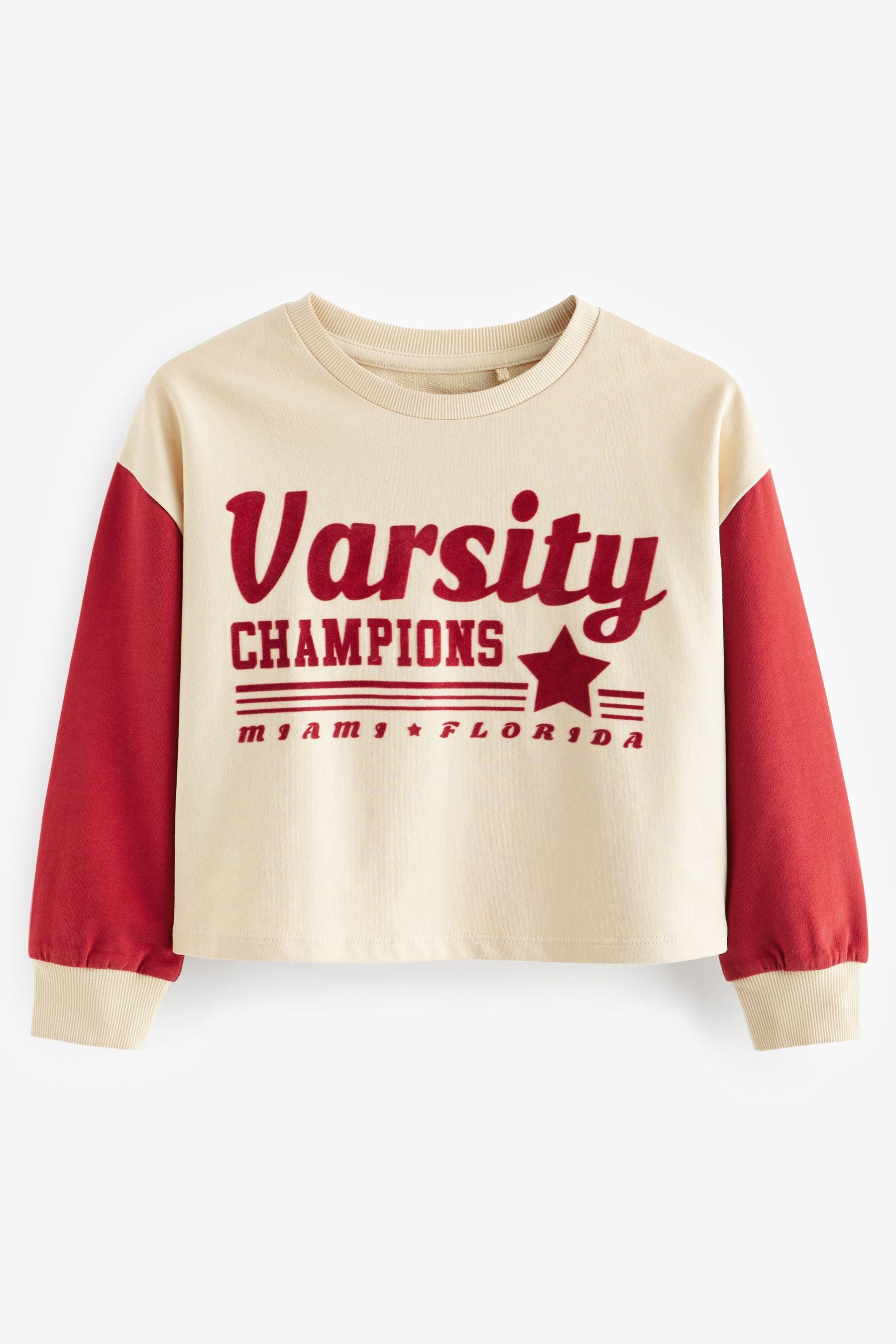 Red Varsity Sports Slogan Long Sleeve Cuffed Graphic T-Shirt (3-16yrs)