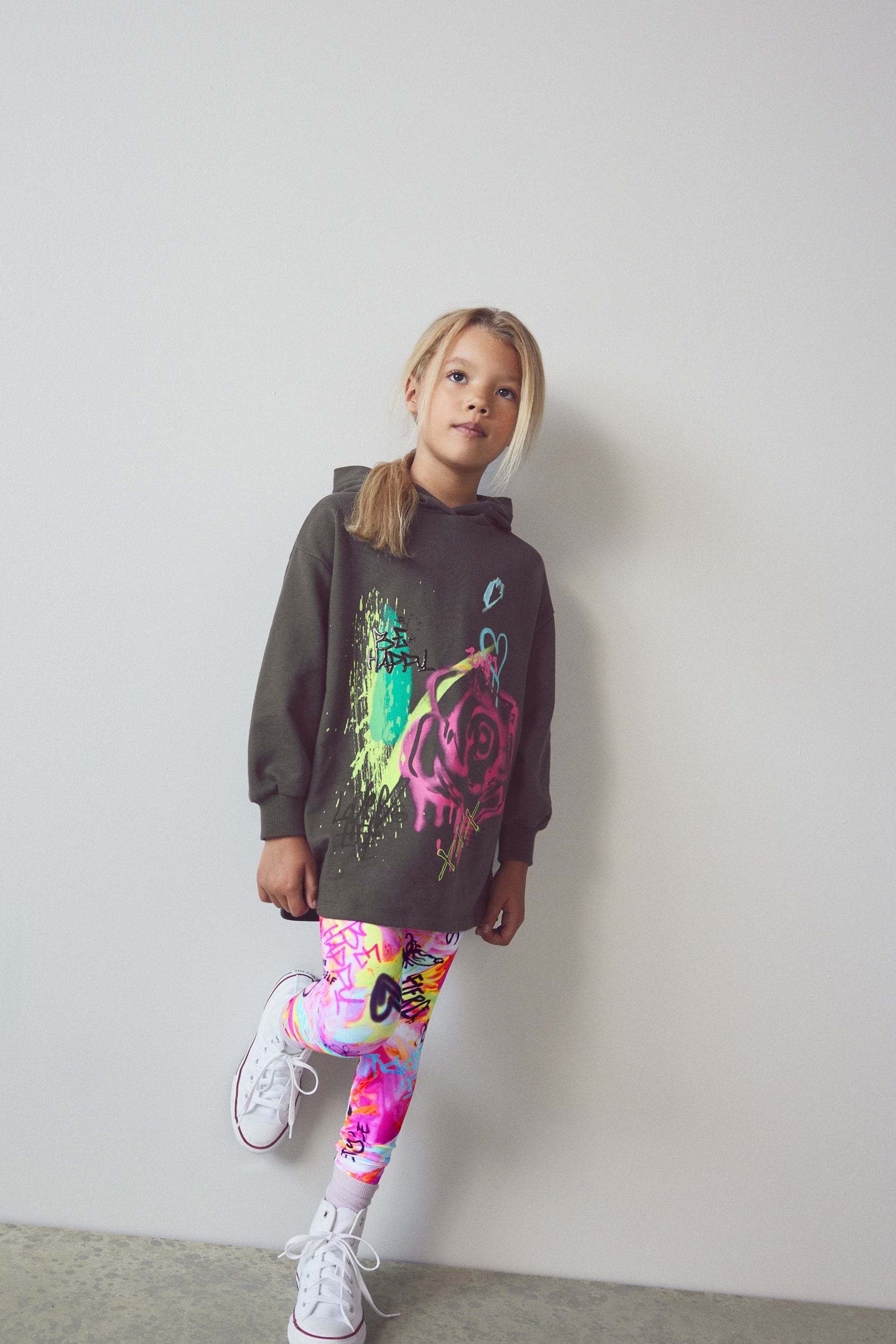 Charcoal Grey Graffiti Hoodie & Leggings Set (3-16yrs)