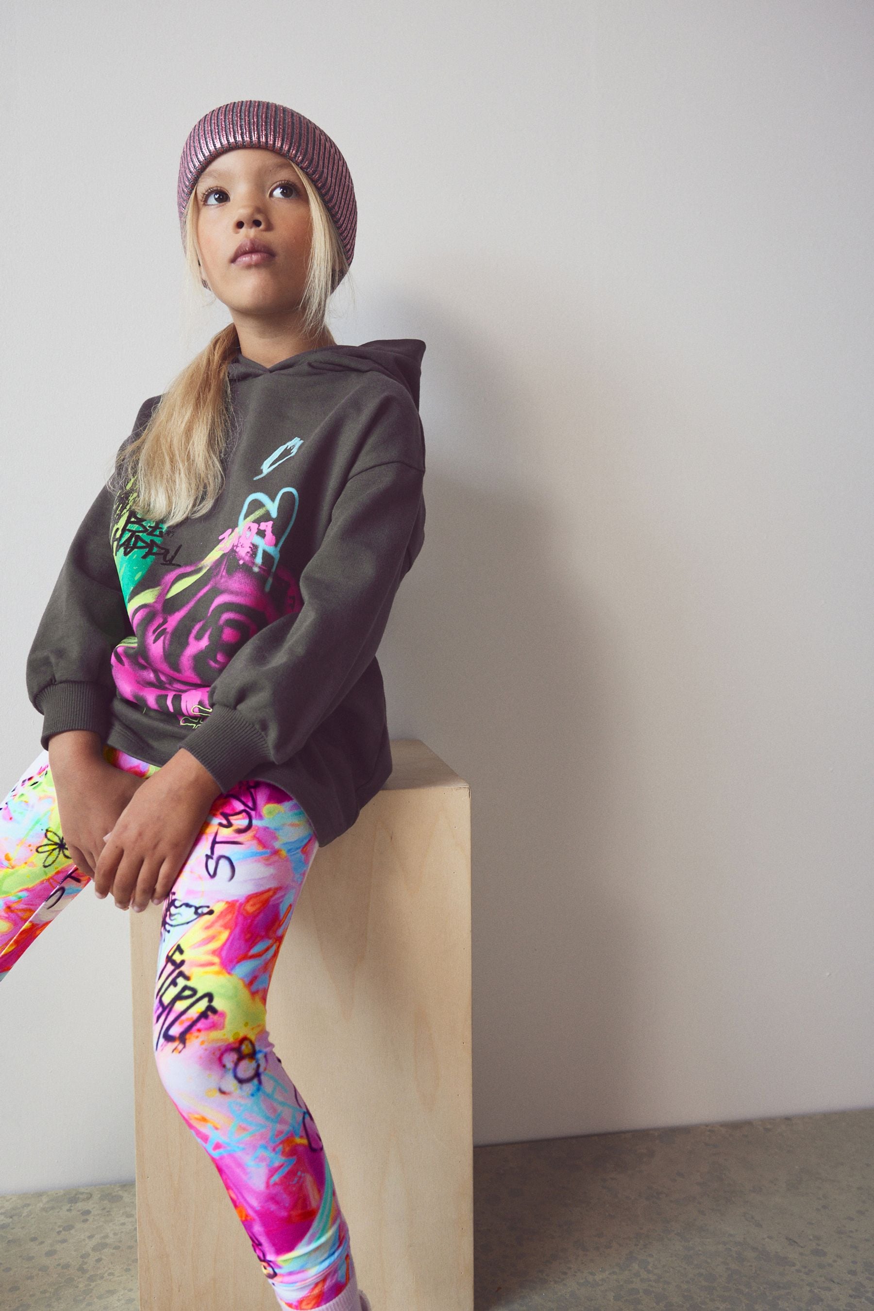 Charcoal Grey Graffiti Hoodie & Leggings Set (3-16yrs)