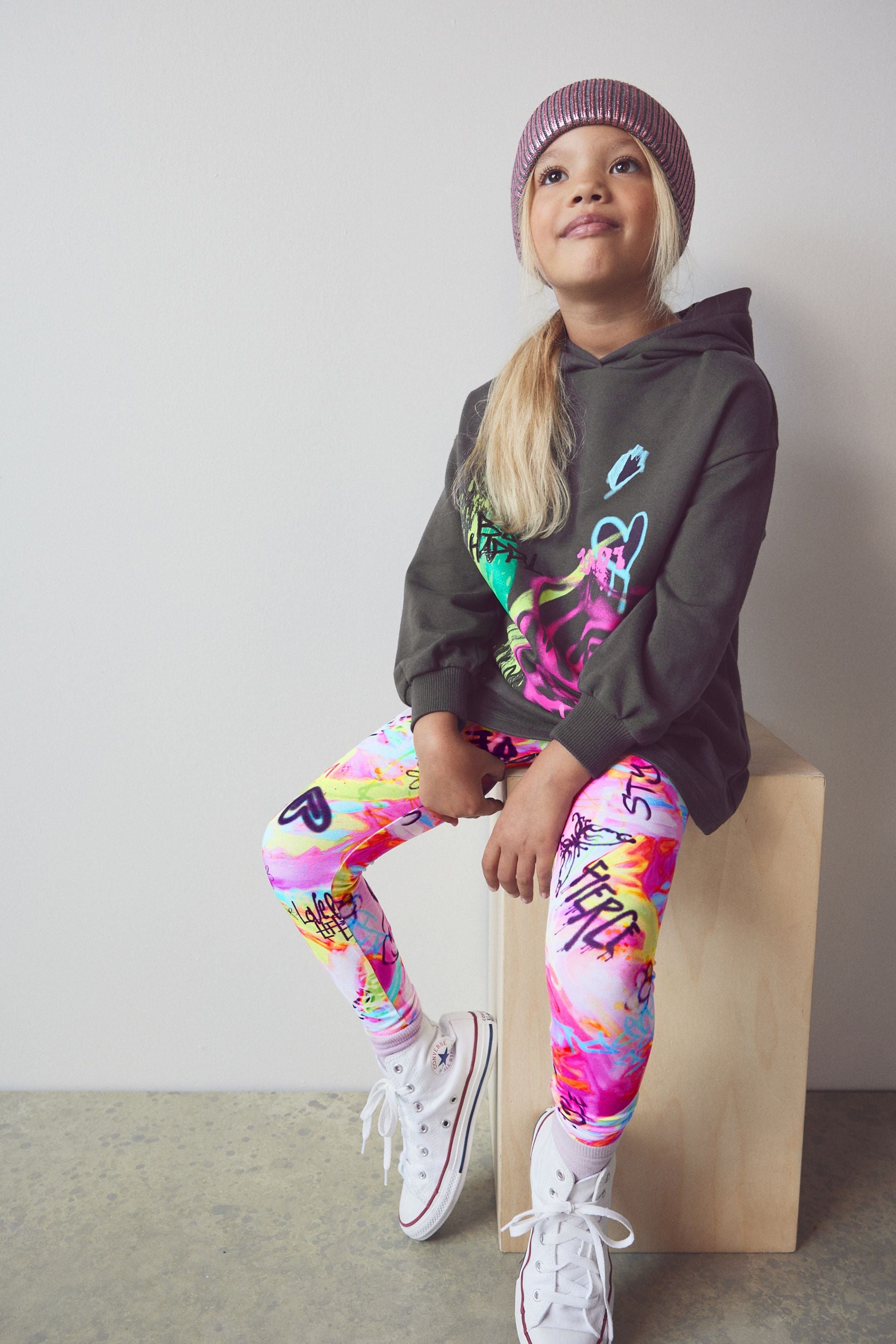 Charcoal Grey Graffiti Hoodie & Leggings Set (3-16yrs)