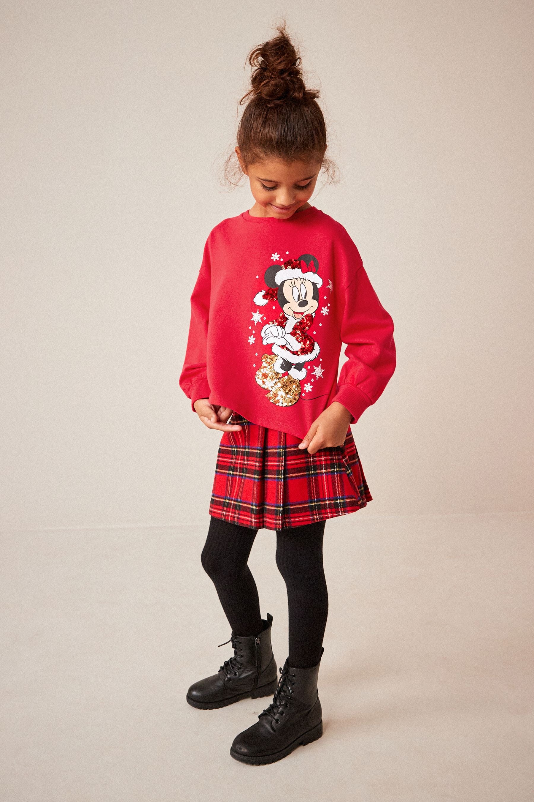 Red Minnie Mouse Sequin Christmas Long Sleeve T-Shirt (3-16yrs)