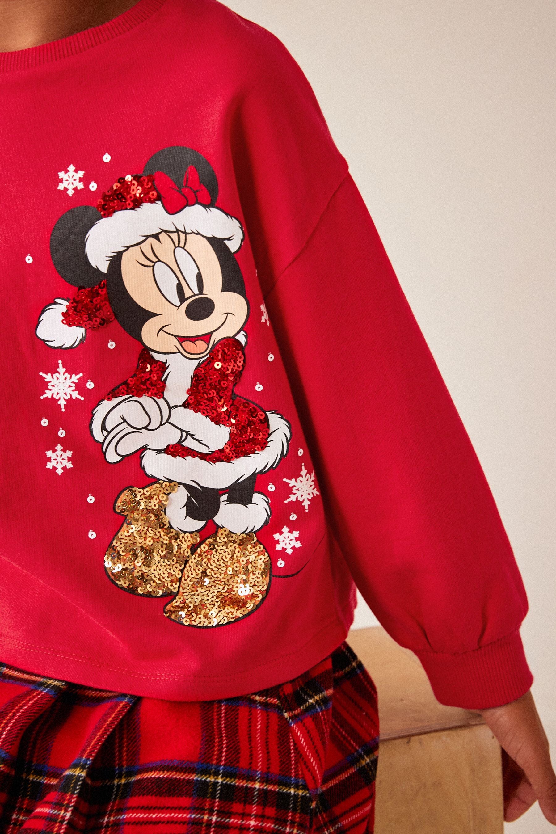 Red Minnie Mouse Sequin Christmas Long Sleeve T-Shirt (3-16yrs)