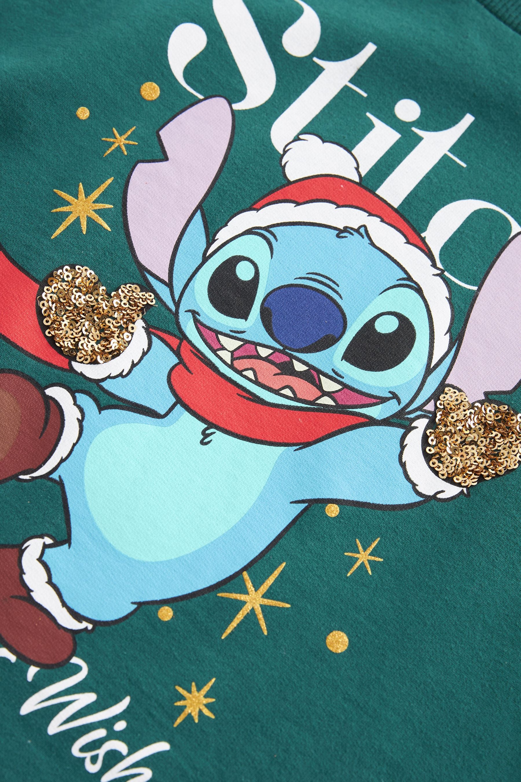 Green Lilo & Stitch Christmas Sequin Long Sleeve T-Shirt (3-16yrs)