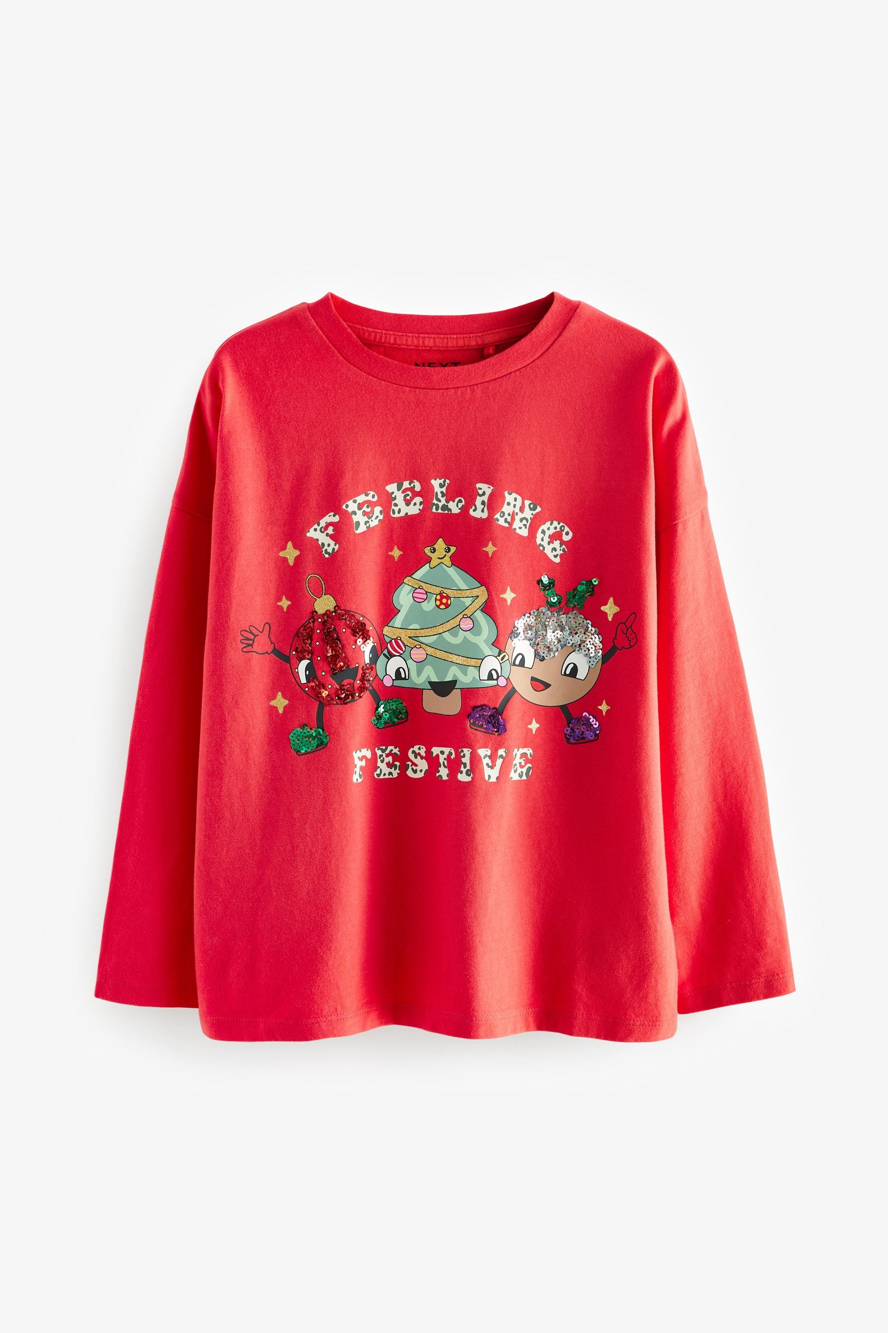 Red Novelty Character Sequin Christmas Long Sleeve T-Shirt (3-16yrs)