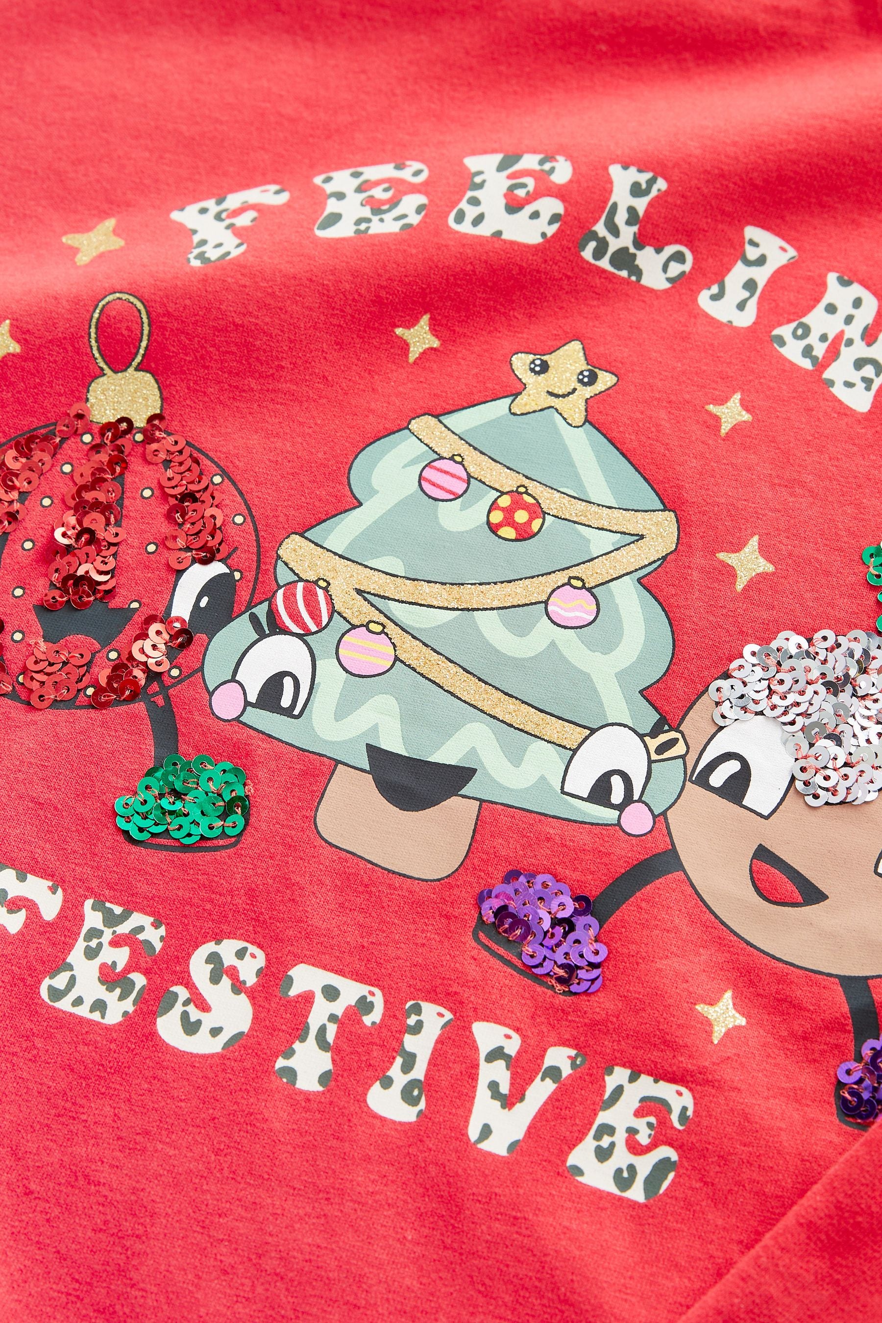 Red Novelty Character Sequin Christmas Long Sleeve T-Shirt (3-16yrs)