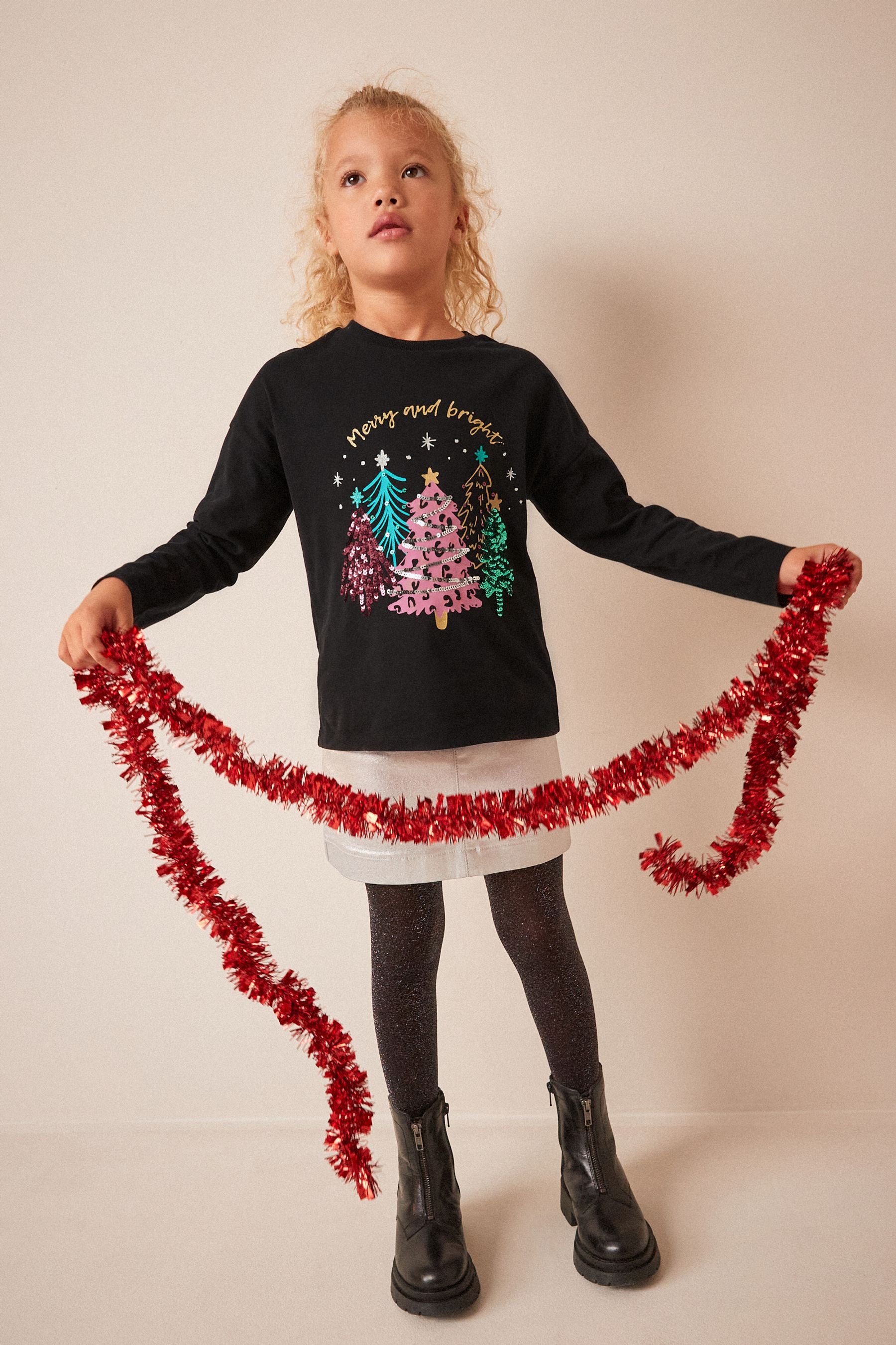 Black Sequin Christmas Long Sleeve T-Shirt (3-16yrs)