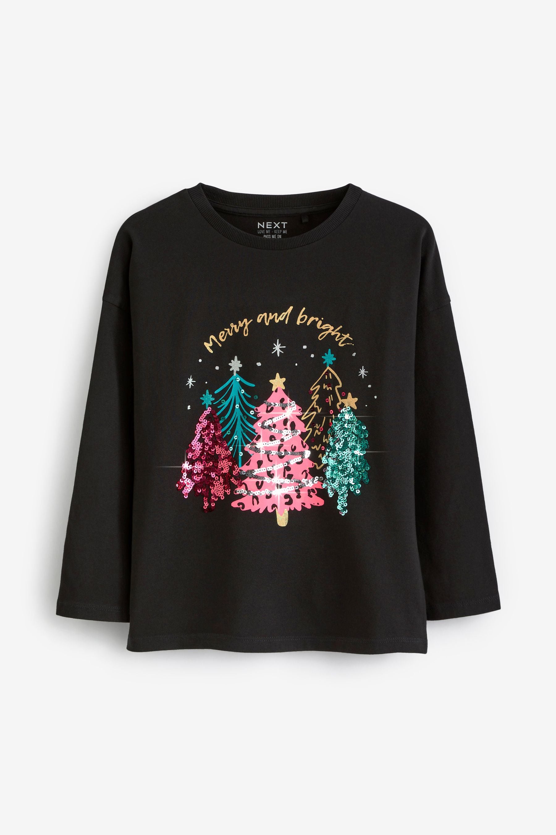 Black Sequin Christmas Long Sleeve T-Shirt (3-16yrs)